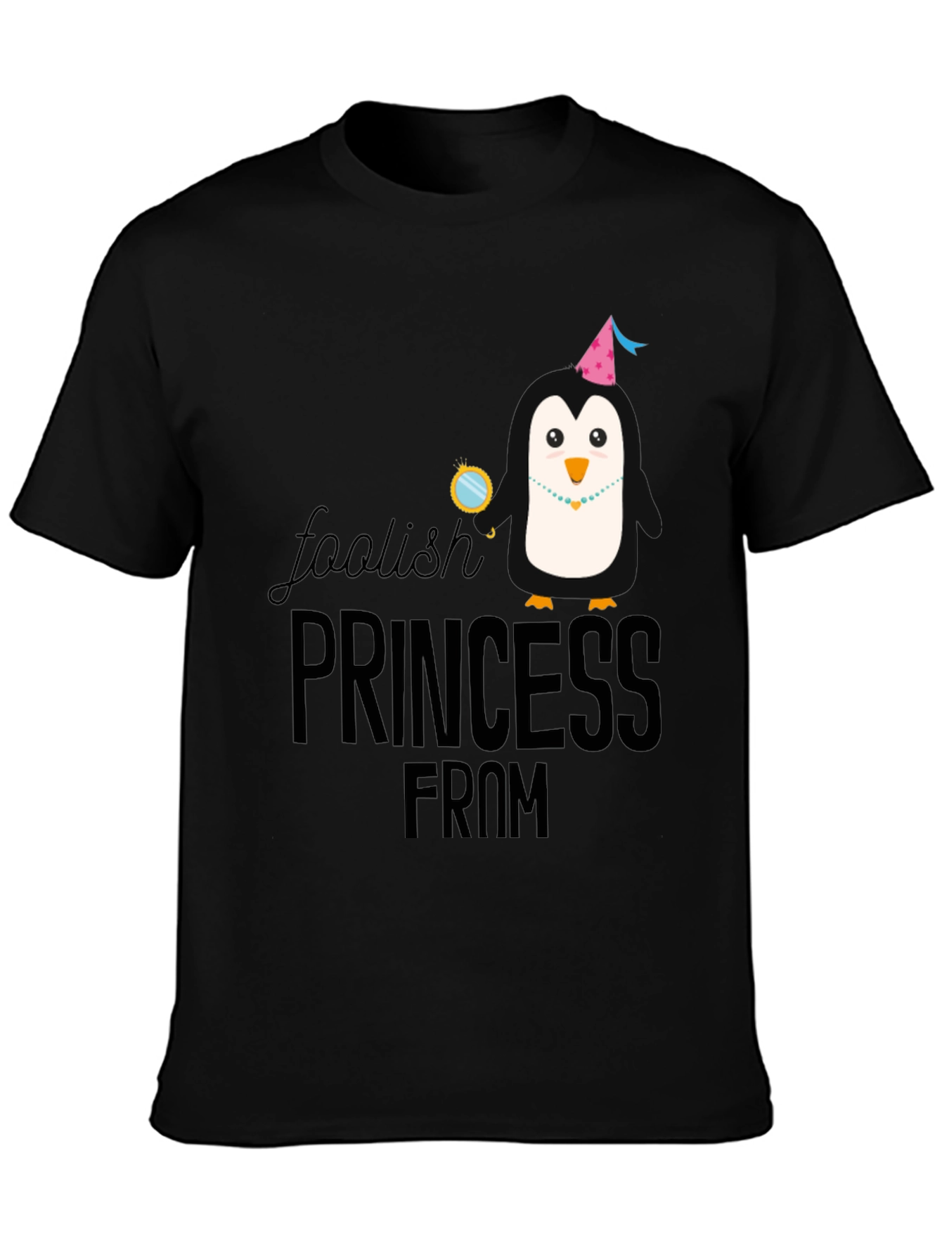 Foolish Princess Penguin T-Shirt - Black Cotton
