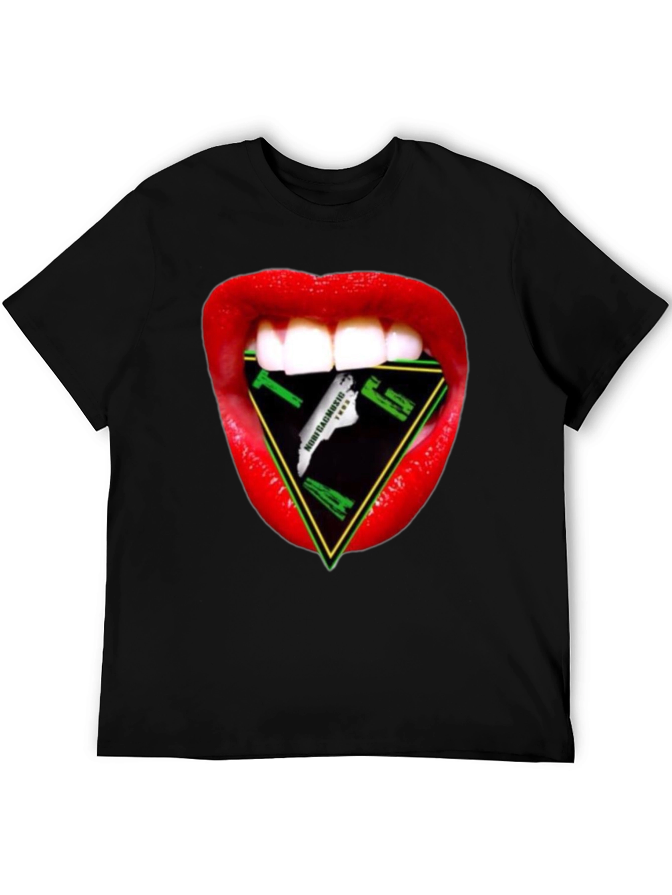 Bold Lips Triangle Graphic Black T-Shirt