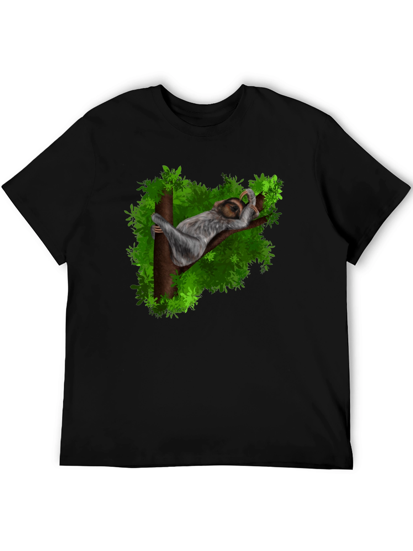 Men's Sloth in Jungle Nature Graphic Print T-Shirt, 1 pcs 190g 100% Pure Cotton Casual Short-Sleeve T-Shirt