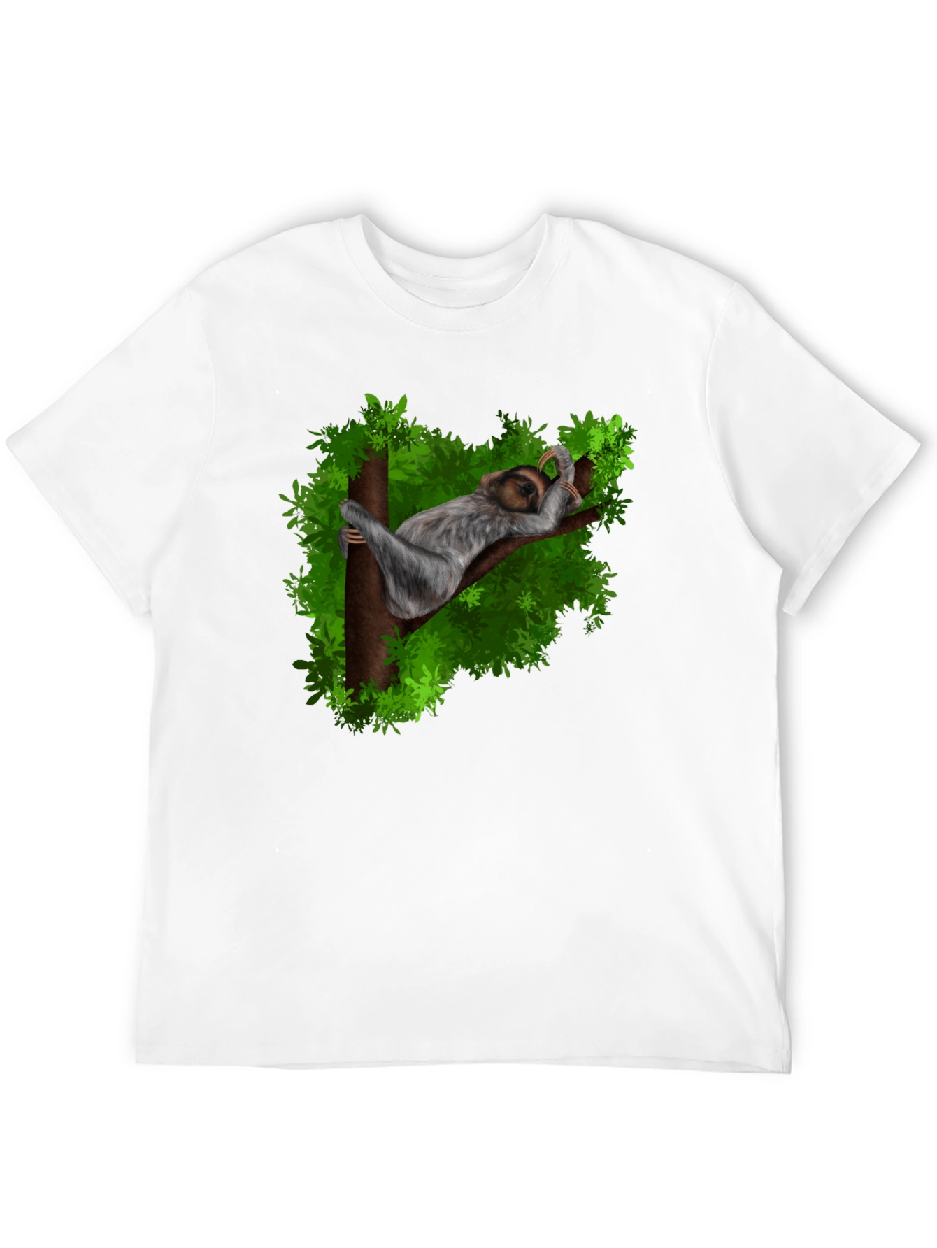Men's Sloth in Jungle Nature Graphic Print T-Shirt, 1 pcs 190g 100% Pure Cotton Casual Short-Sleeve T-Shirt