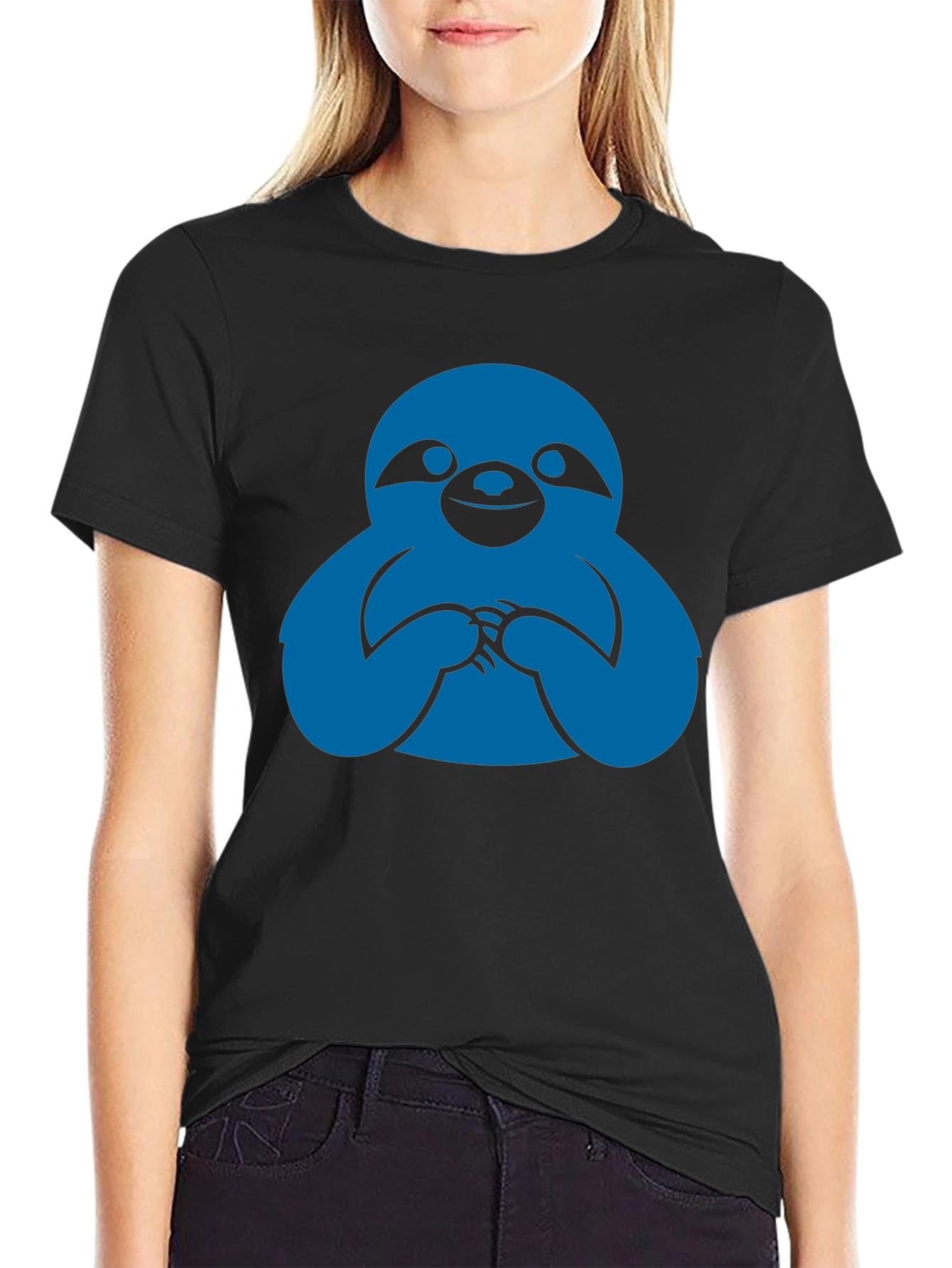Sloth Graphic Tee - Black Crew Neck T-Shirt
