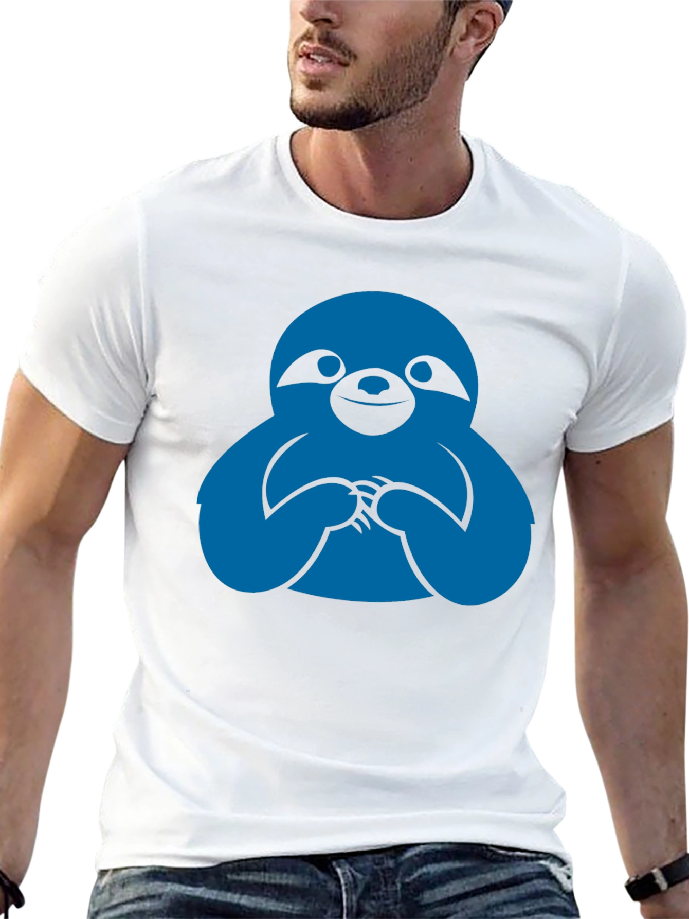 Sloth Graphic Tee - Black Crew Neck T-Shirt