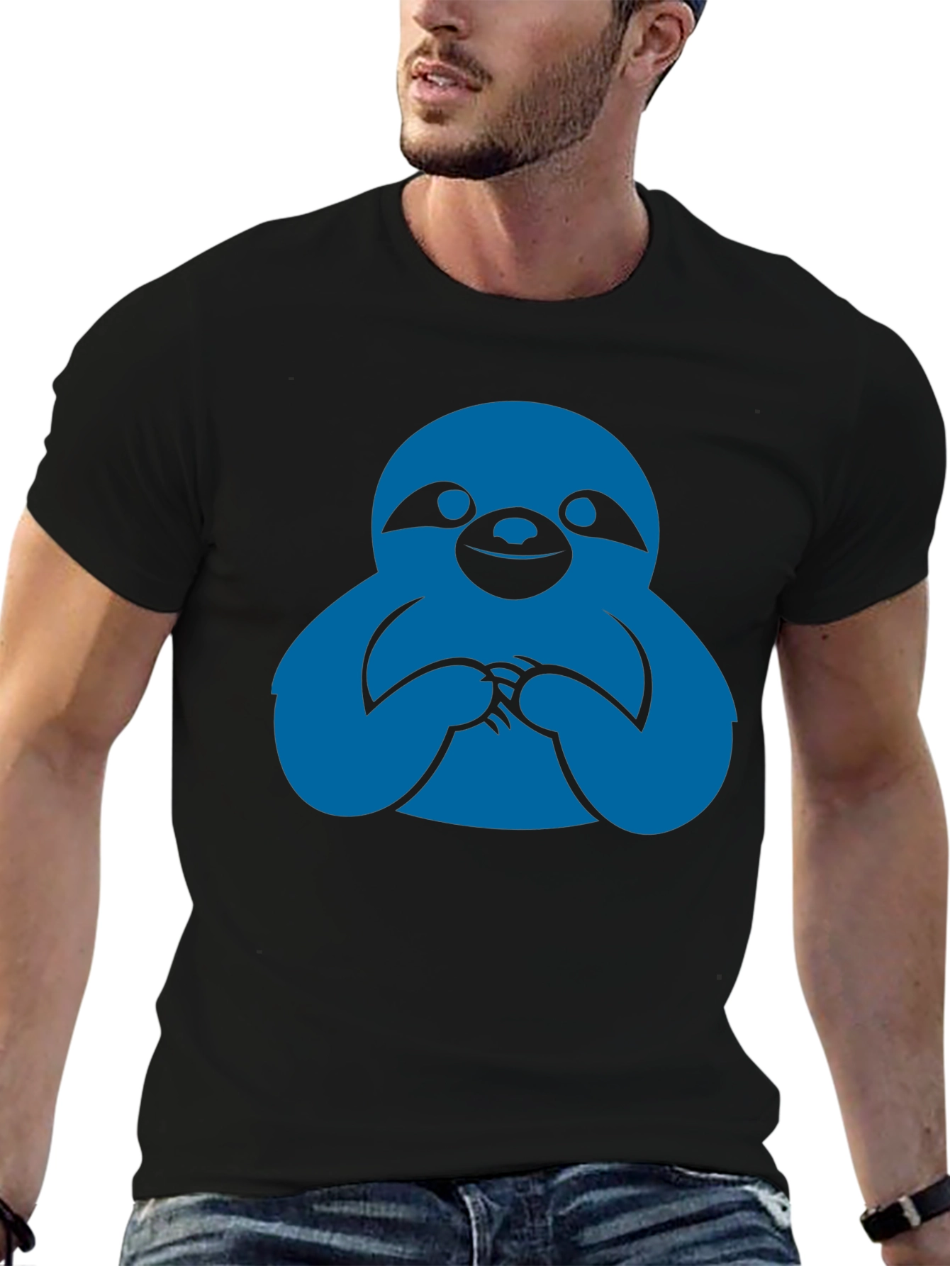 Sloth Graphic Tee - Black Crew Neck T-Shirt