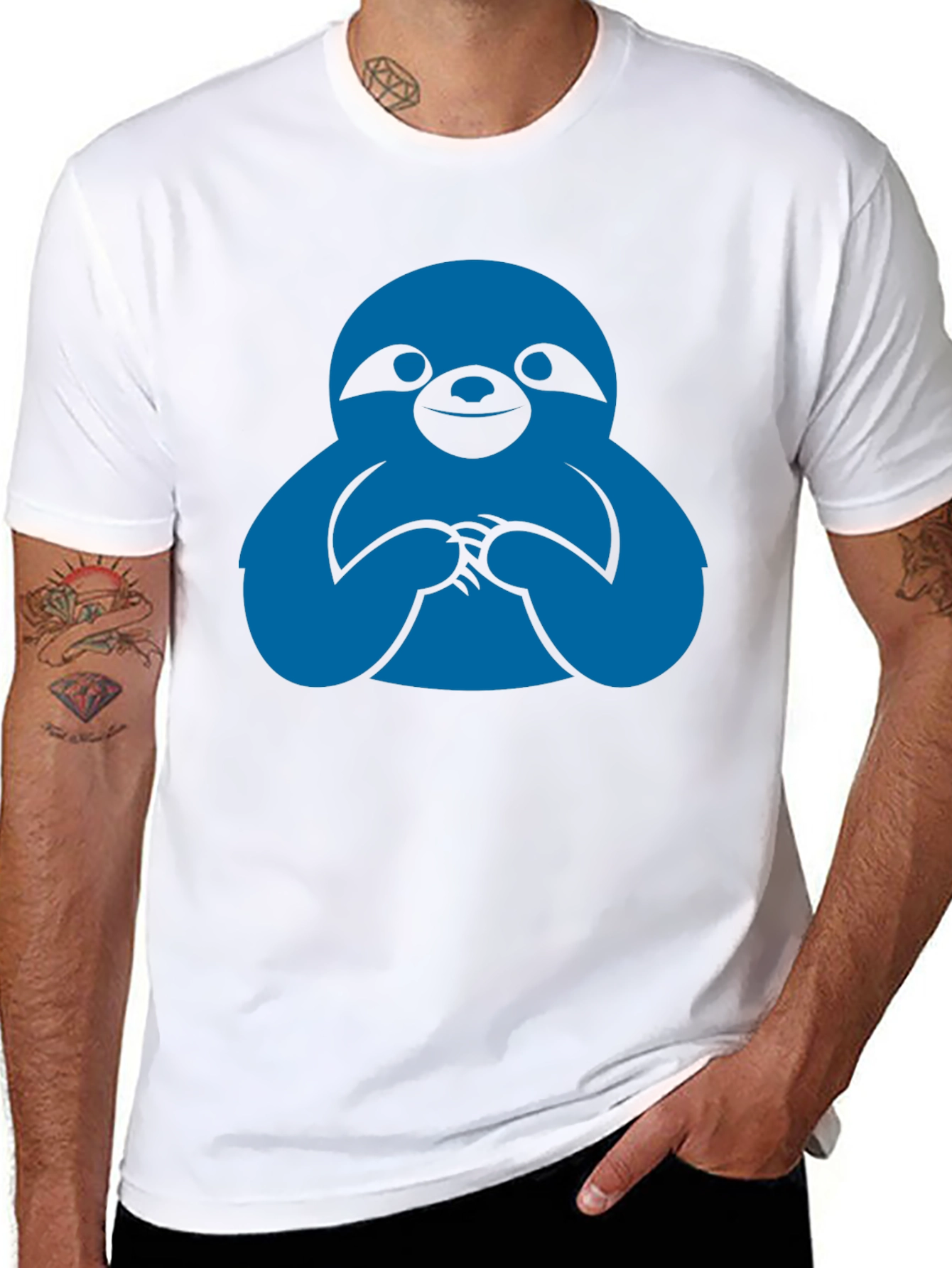 Sloth Graphic Tee - Black Crew Neck T-Shirt