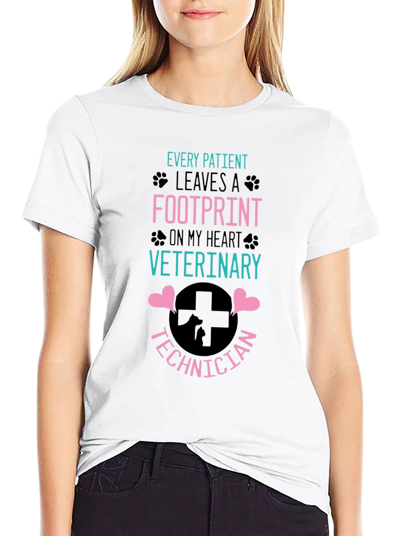 Veterinary Technician Footprint Heart T-Shirt