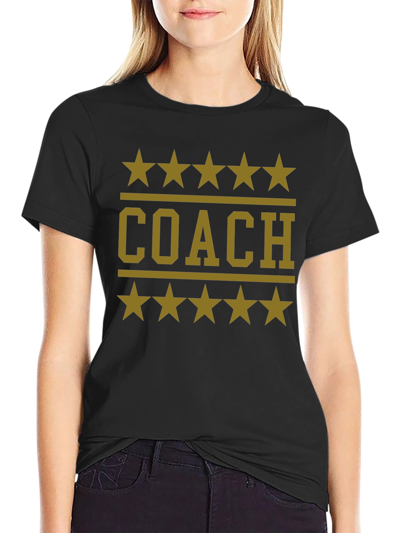 Coach T-Shirt with Stars - Black Cotton Tee