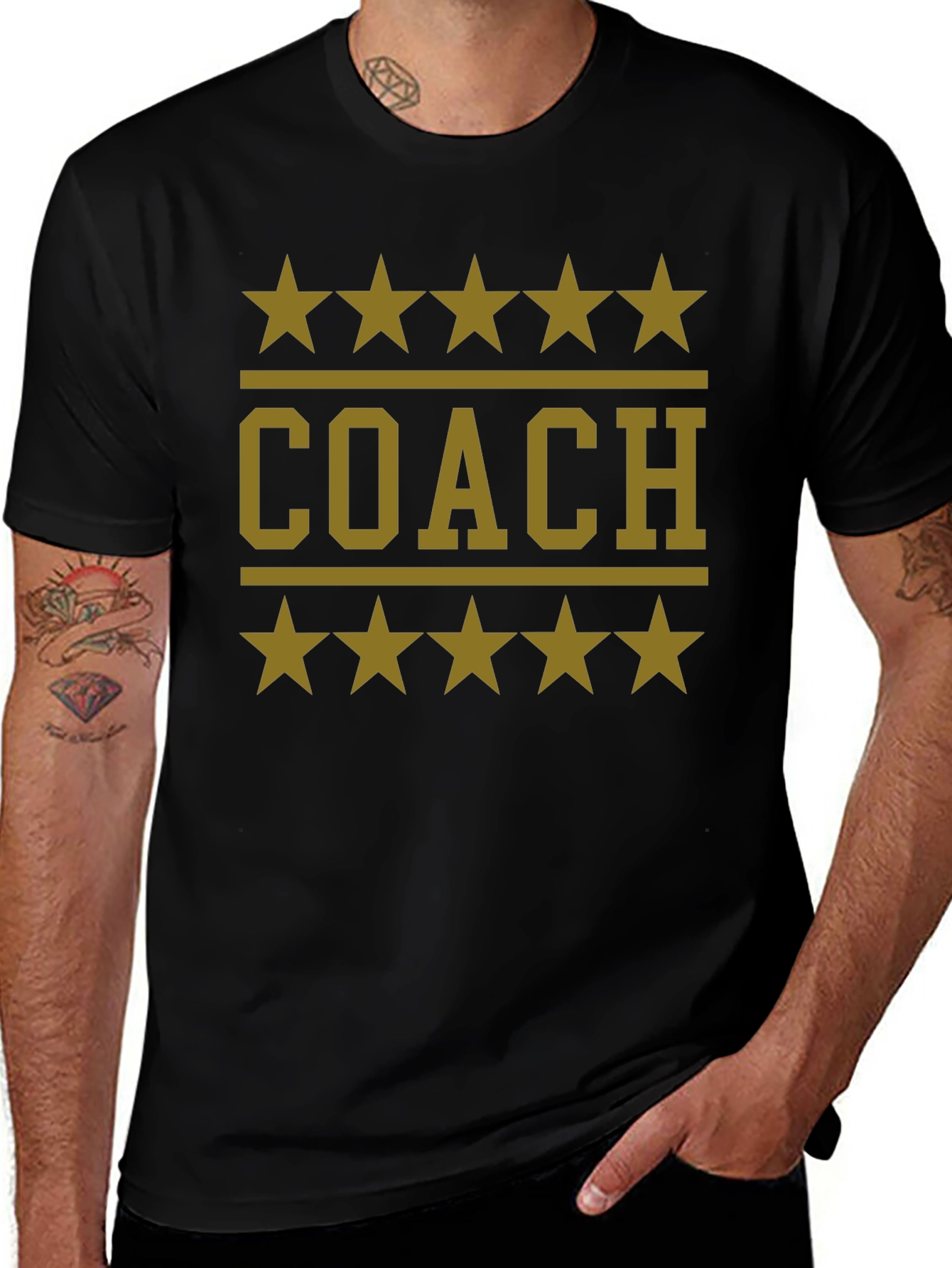 Coach T-Shirt with Stars - Black Cotton Tee