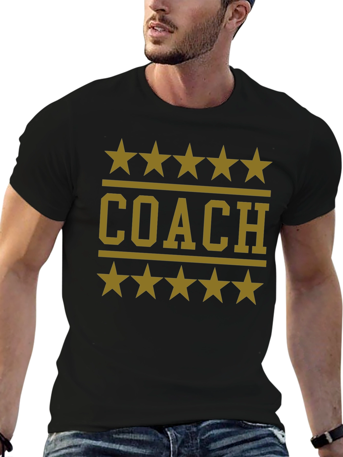 Coach T-Shirt with Stars - Black Cotton Tee