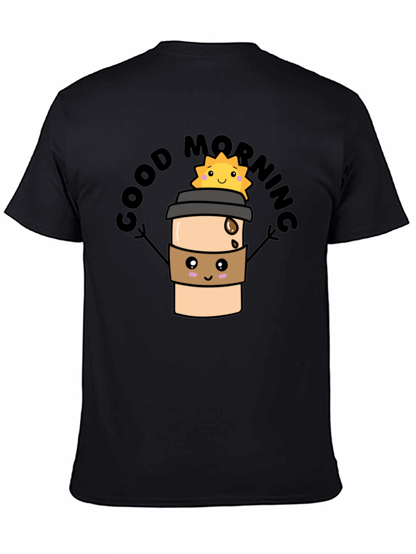 Good Morning Coffee Cartoon Black Tee
