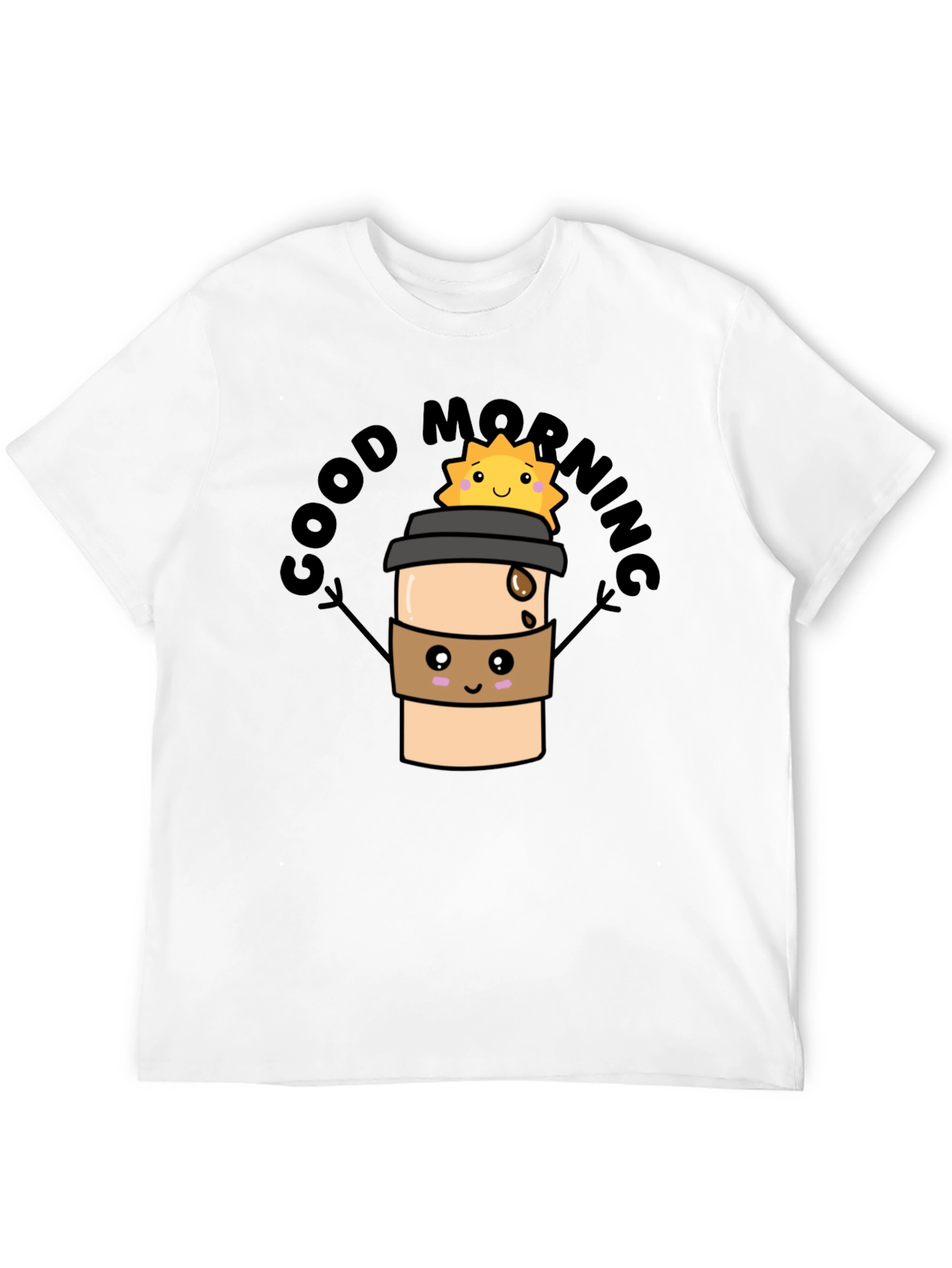 Good Morning Coffee Cartoon Black Tee