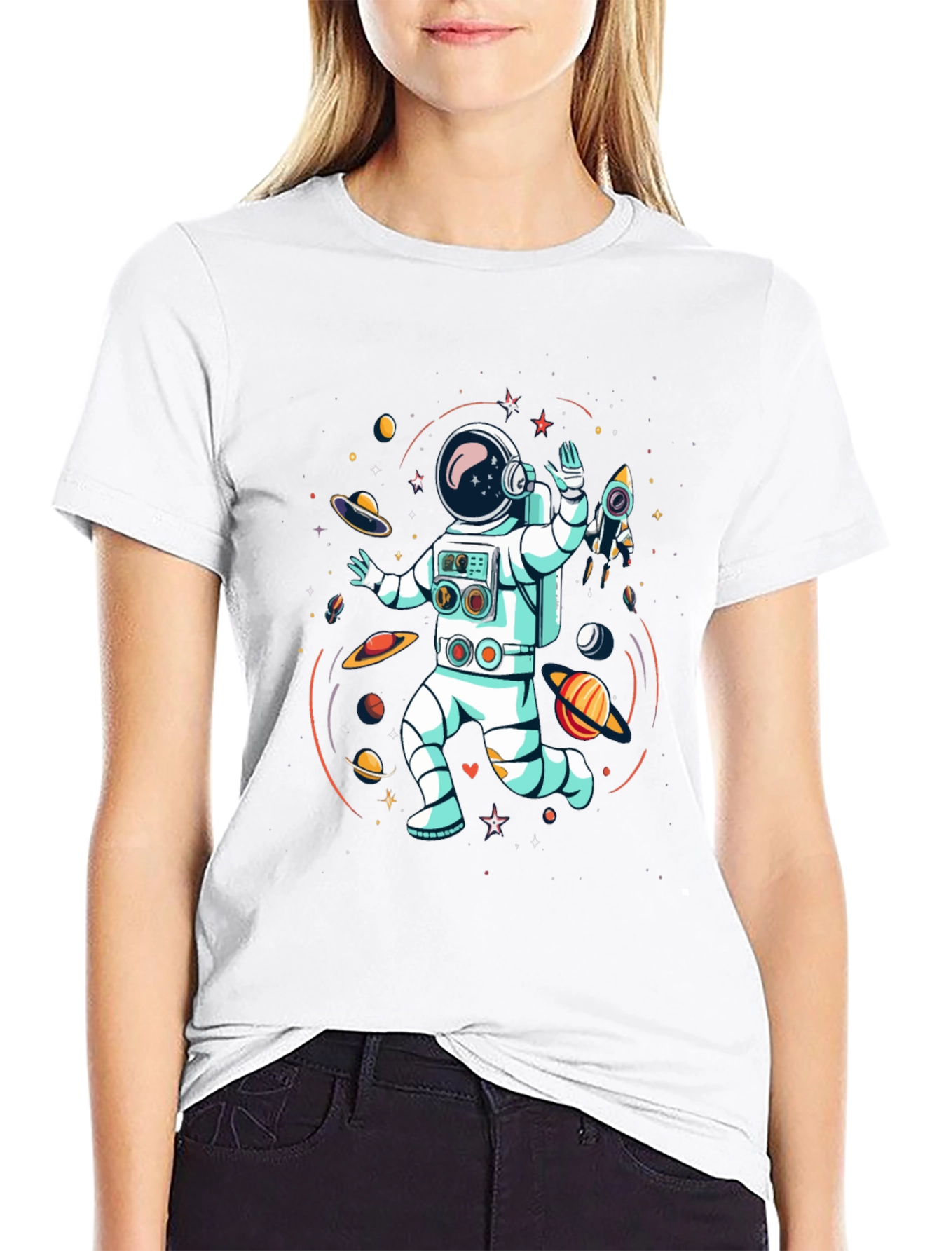 Astronaut in Space Graphic Tee - Black Cotton T-Shirt