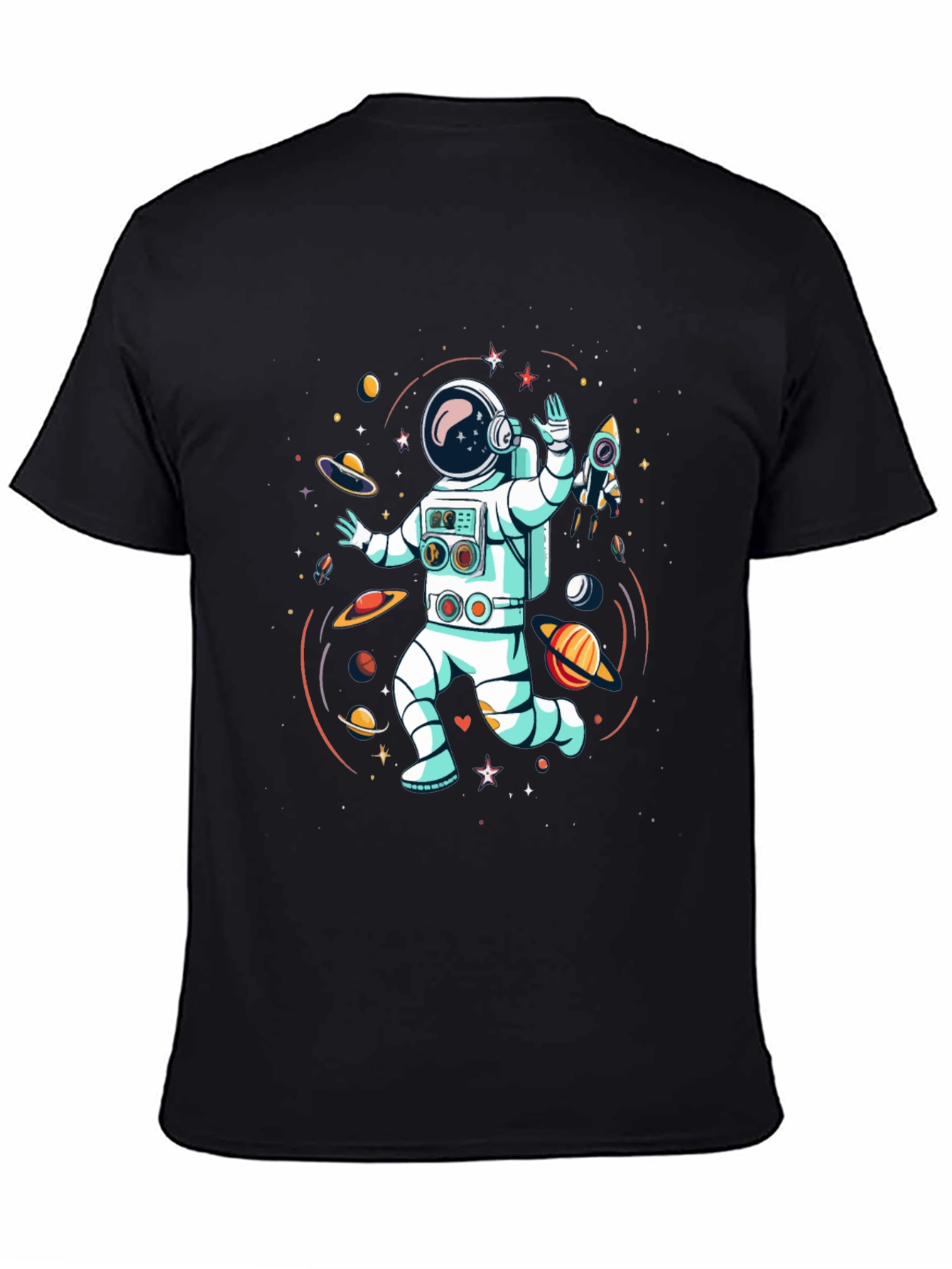 Astronaut in Space Graphic Tee - Black Cotton T-Shirt