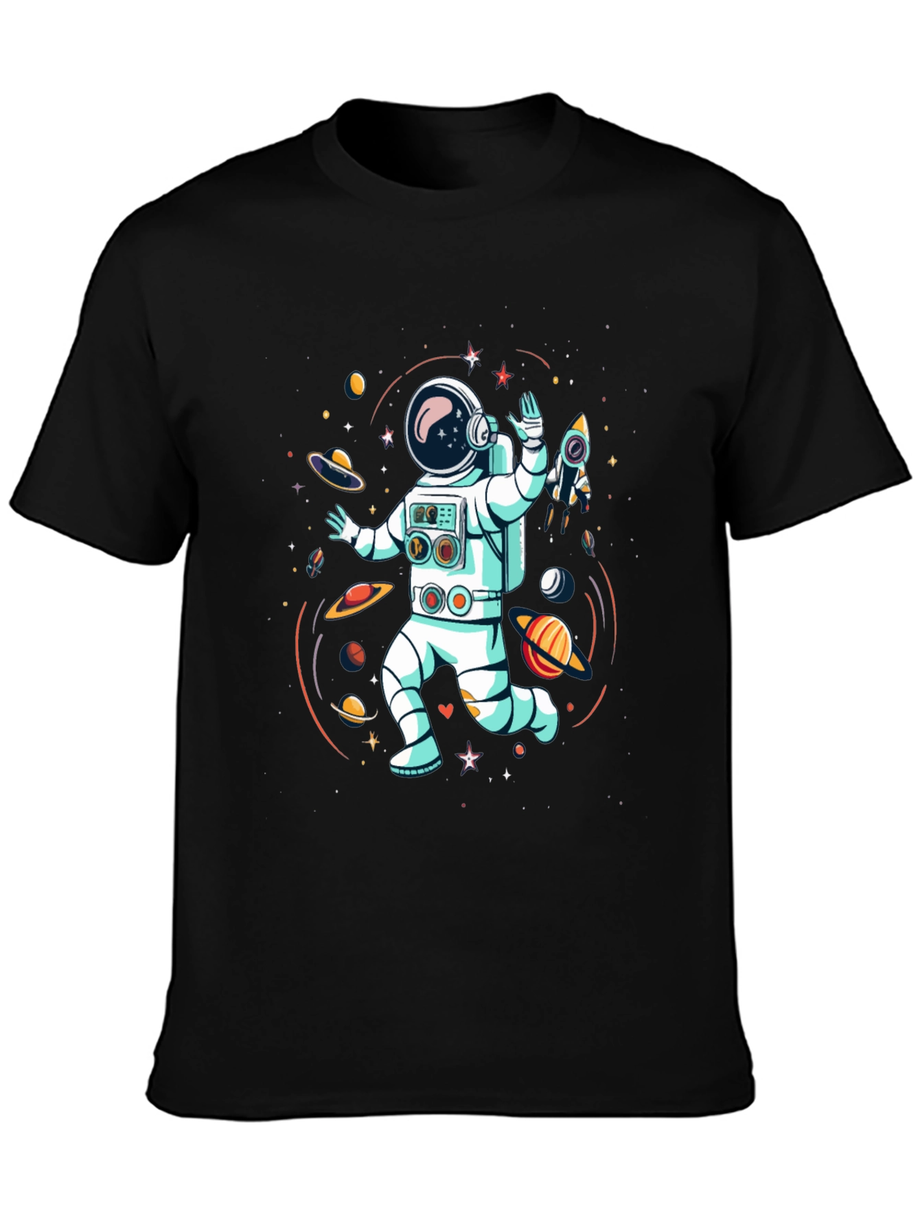 Astronaut in Space Graphic Tee - Black Cotton T-Shirt