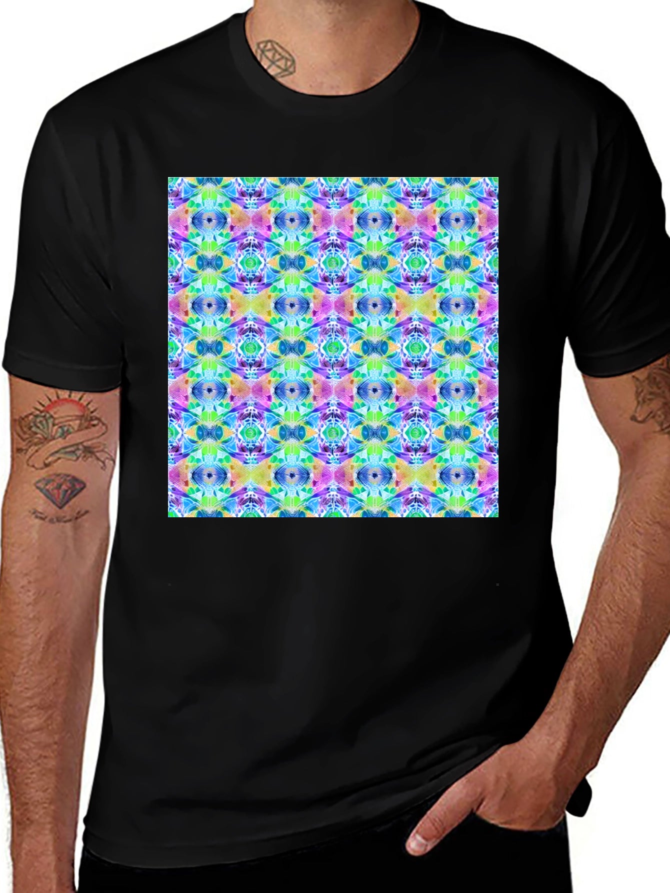 Kaleidoscope Pattern Mens Black T-Shirt