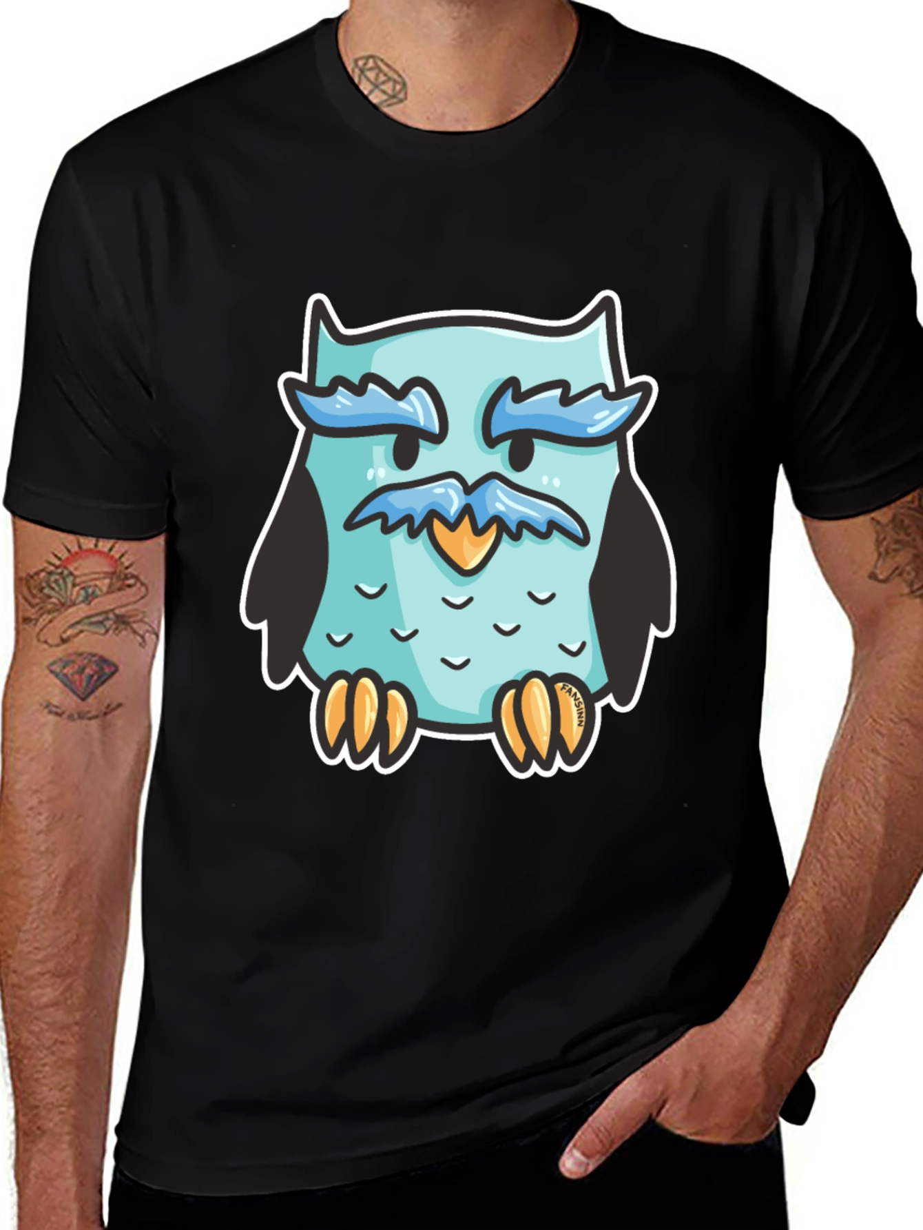 Cool Owl Graphic Tee - Black Cotton Blend