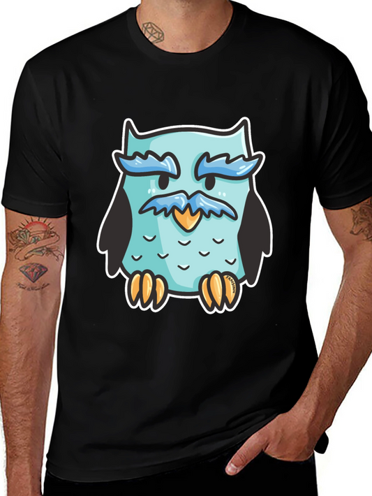 Cool Owl Graphic Tee - Black Cotton Blend