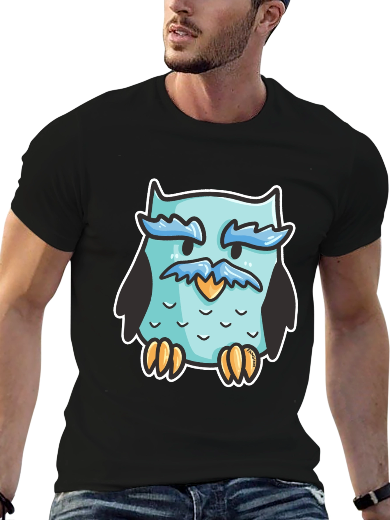 Cool Owl Graphic Tee - Black Cotton Blend