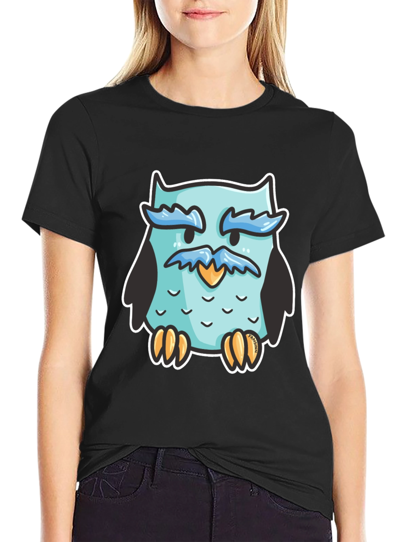 Cool Owl Graphic Tee - Black Cotton Blend