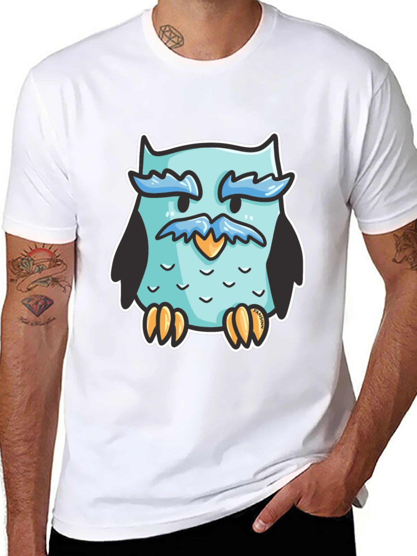 Cool Owl Graphic Tee - Black Cotton Blend