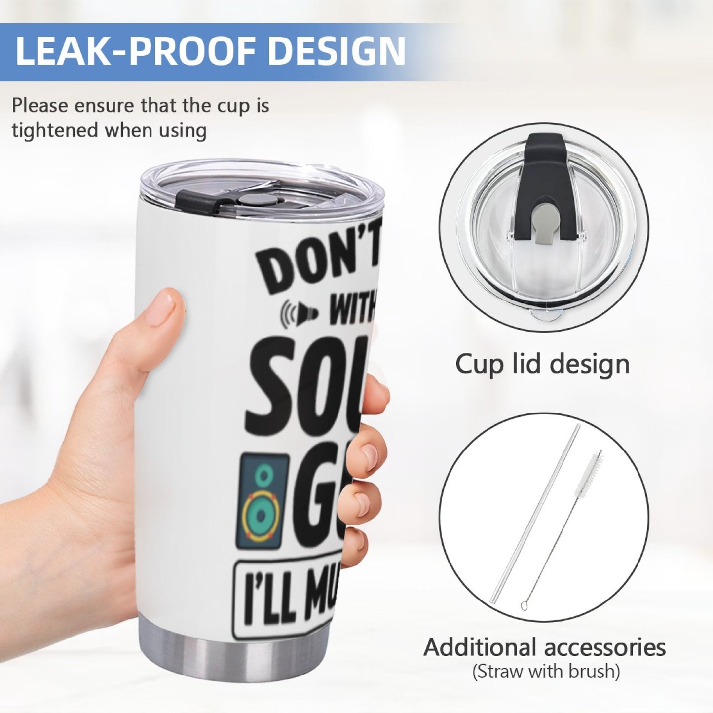 Travel Tumbler with Graphic Design - Insulated Stainless Steel Leak-Proof Cup