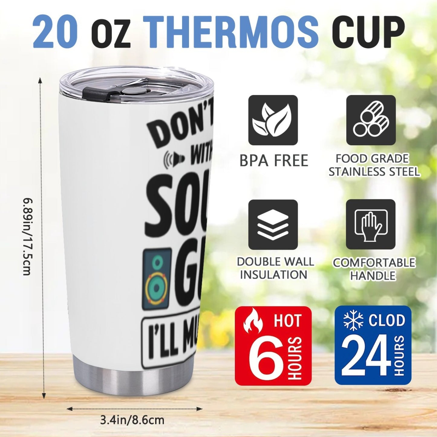 Travel Tumbler with Graphic Design - Insulated Stainless Steel Leak-Proof Cup