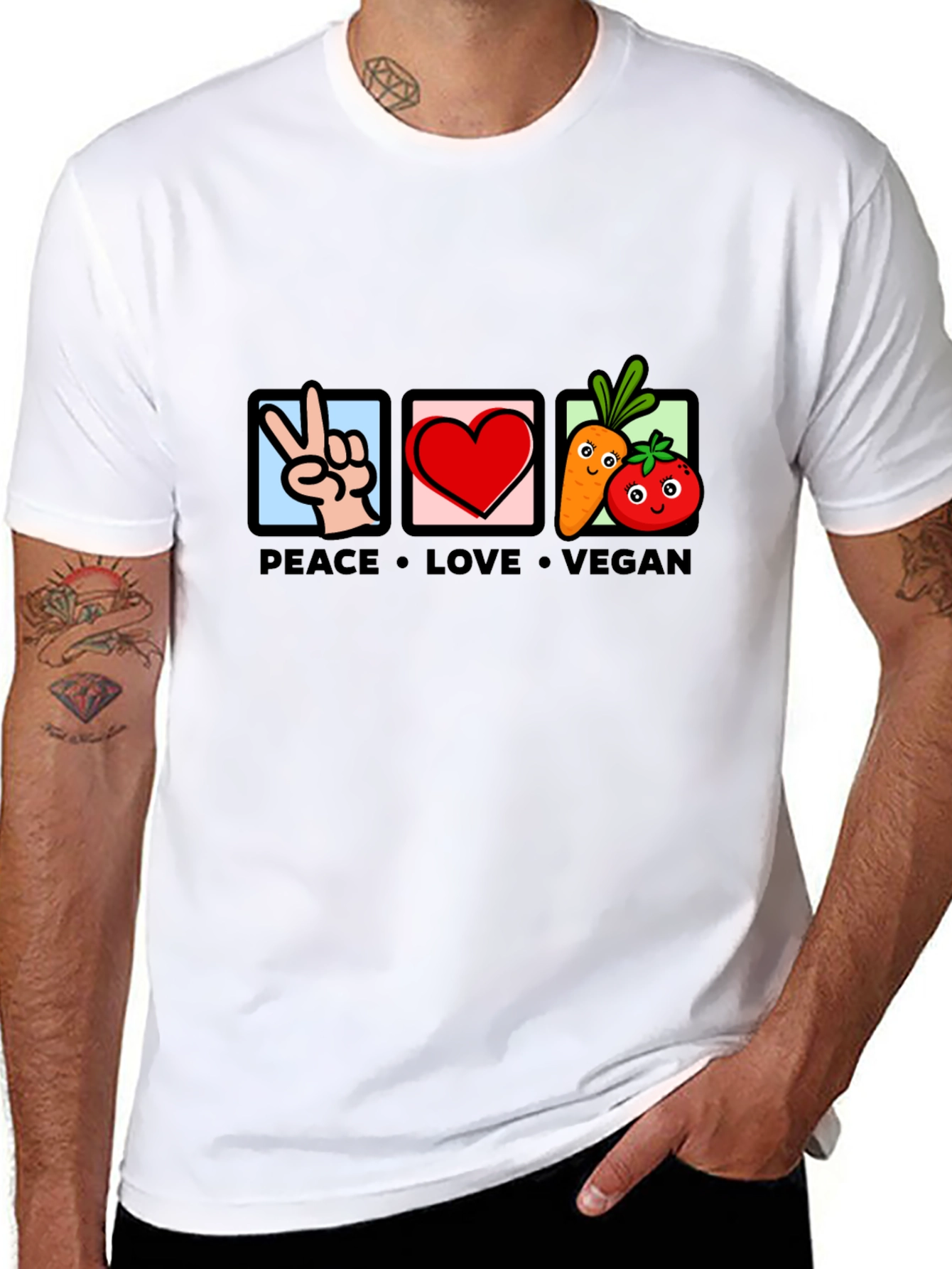 Peace Love Vegan Graphic T-Shirt - Black