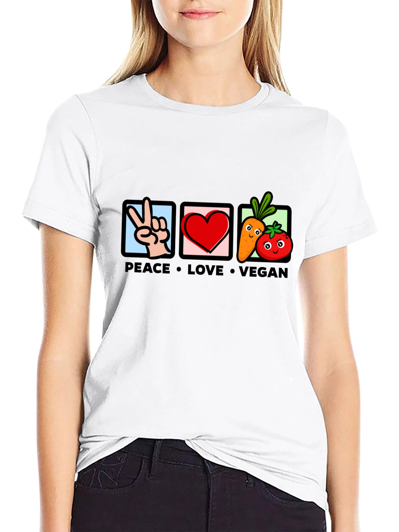 Peace Love Vegan Graphic T-Shirt - Black