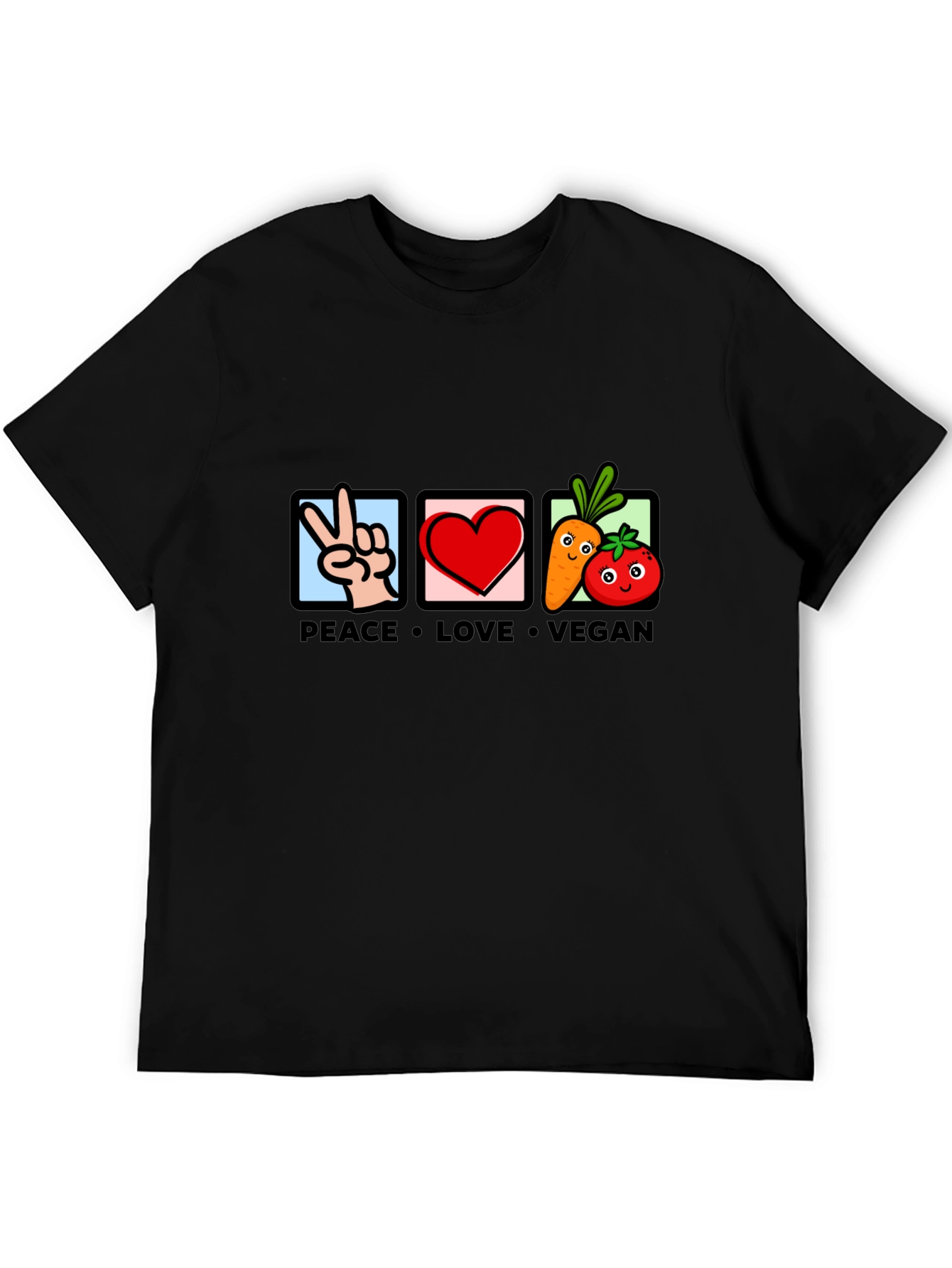 Peace Love Vegan Graphic T-Shirt - Black