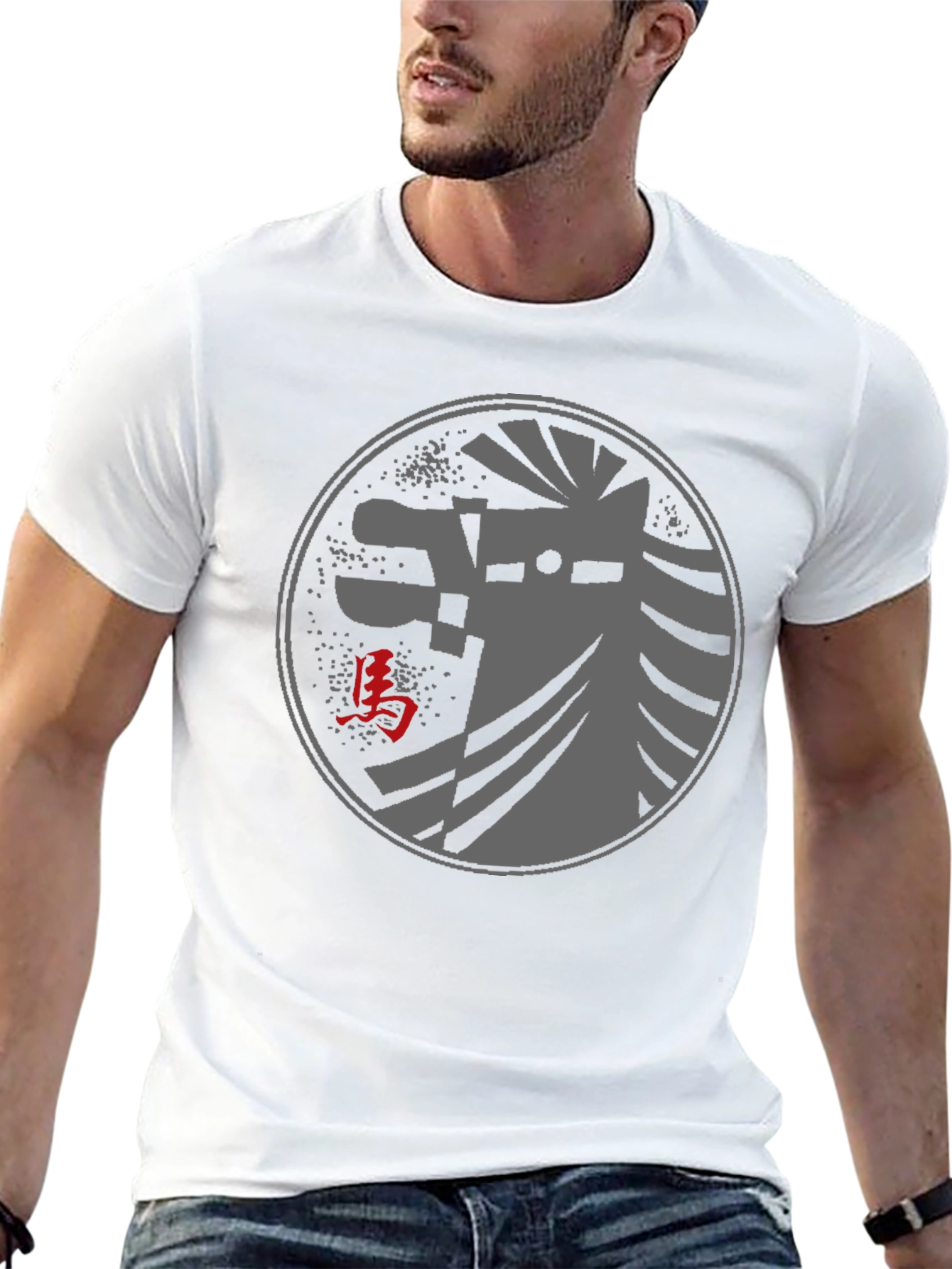 Black T-Shirt with Japanese Horse Design
