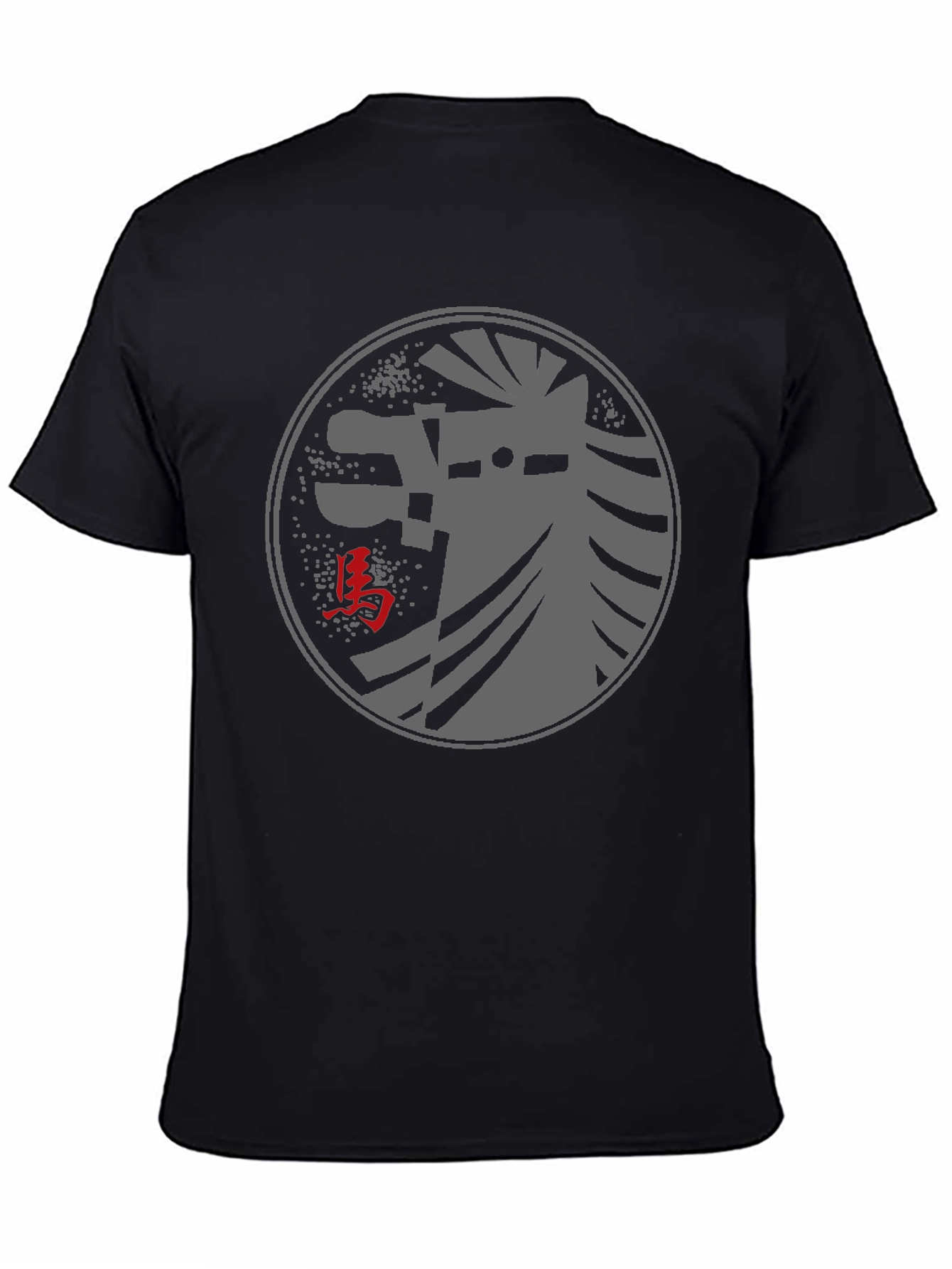 Black T-Shirt with Japanese Horse Design