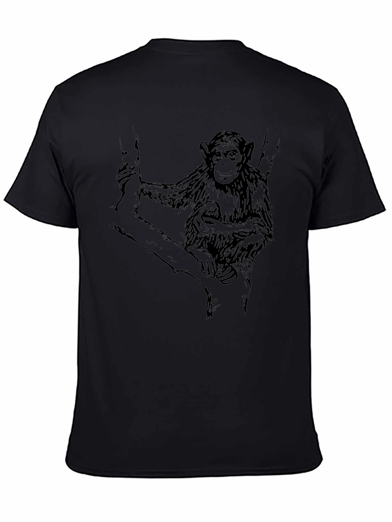 Chimpanzee Graphic Print Mens Black T-Shirt