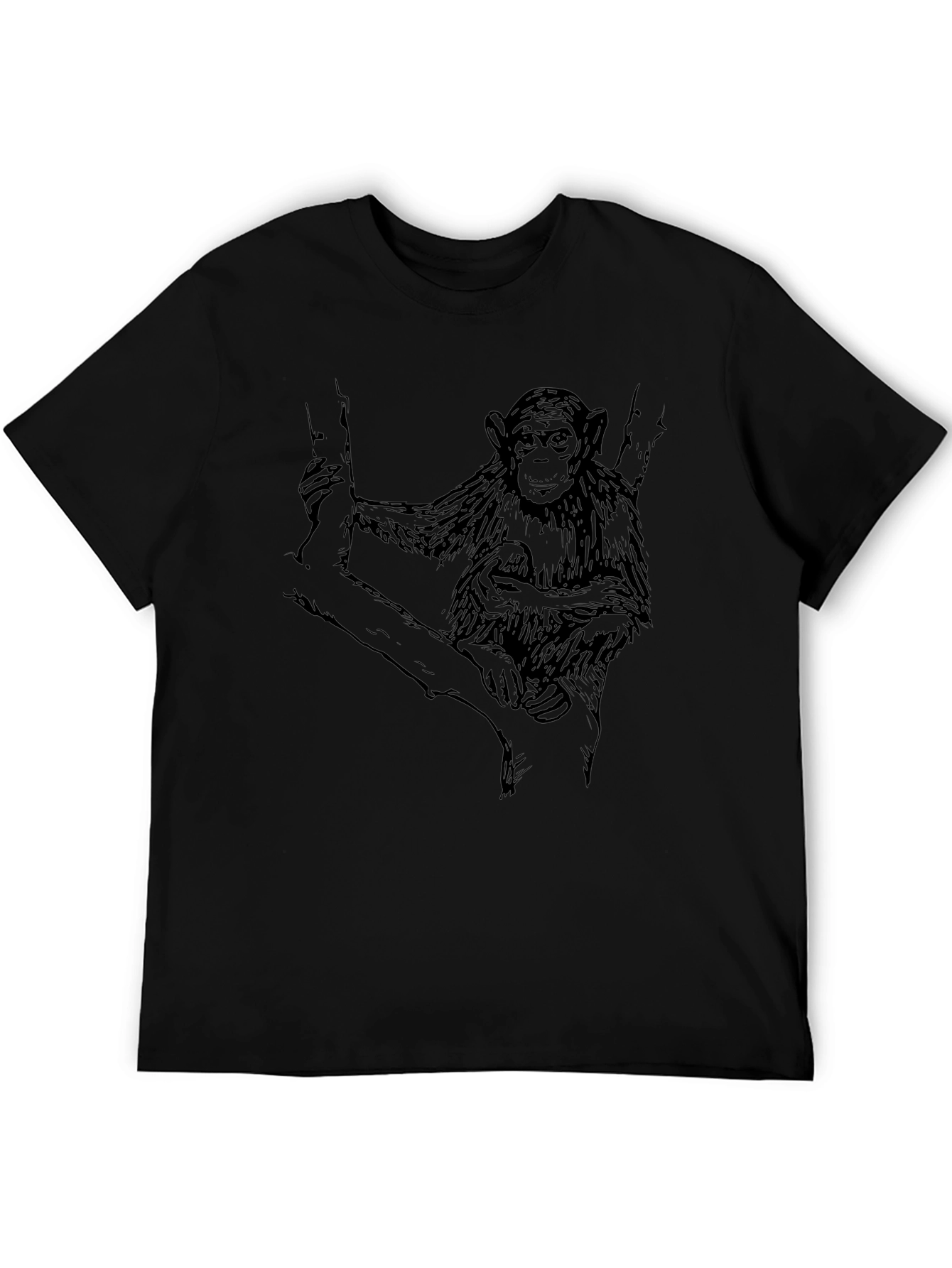Chimpanzee Graphic Print Mens Black T-Shirt