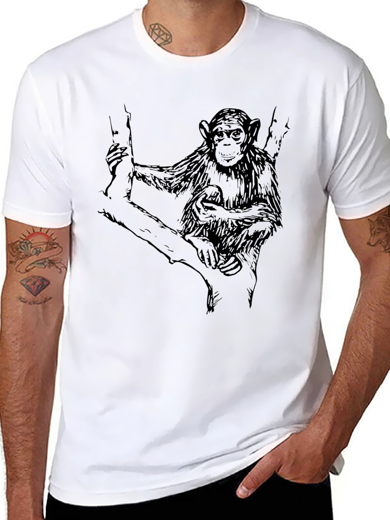 Chimpanzee Graphic Print Mens Black T-Shirt
