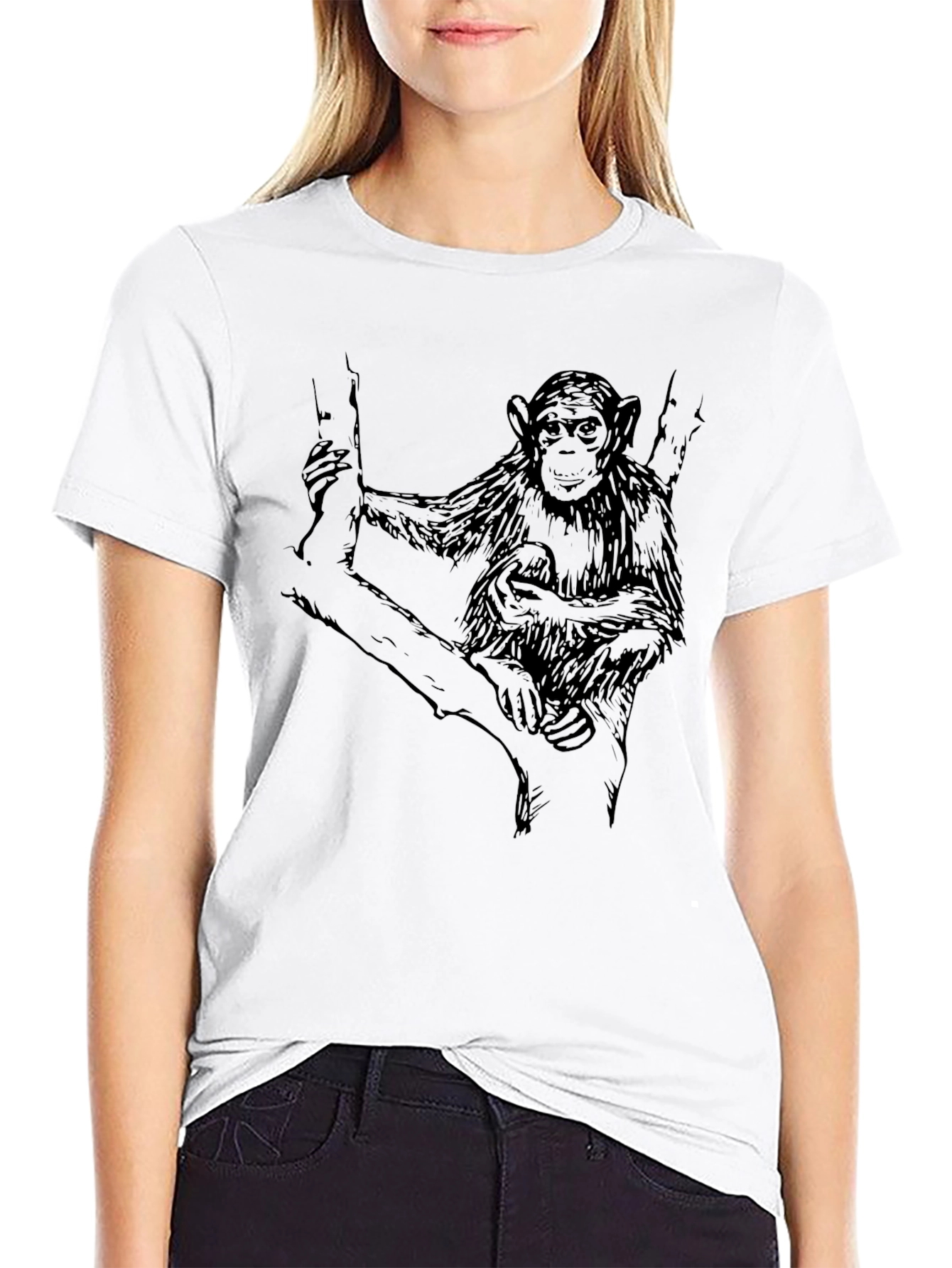 Chimpanzee Graphic Print Mens Black T-Shirt