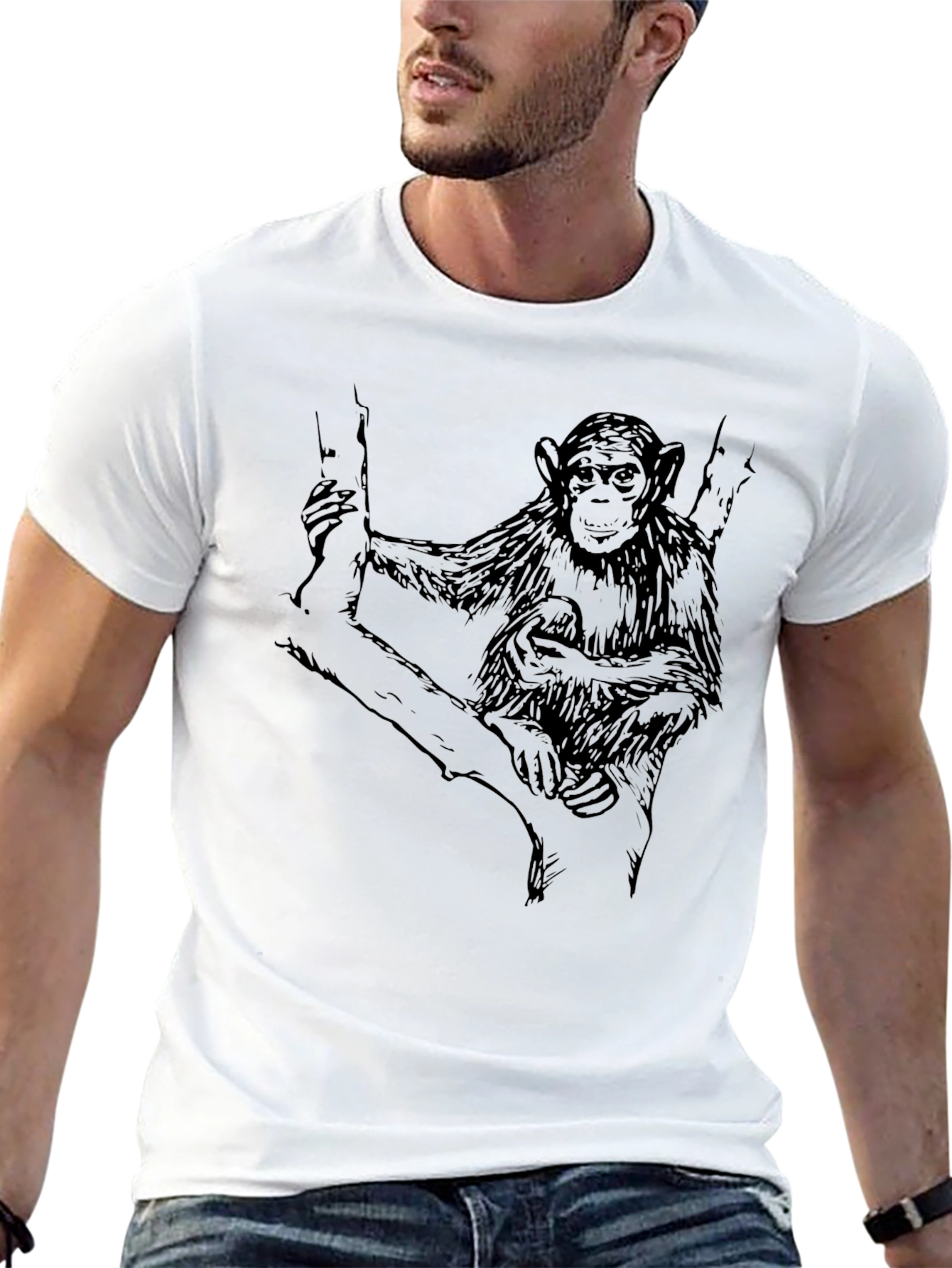 Chimpanzee Graphic Print Mens Black T-Shirt