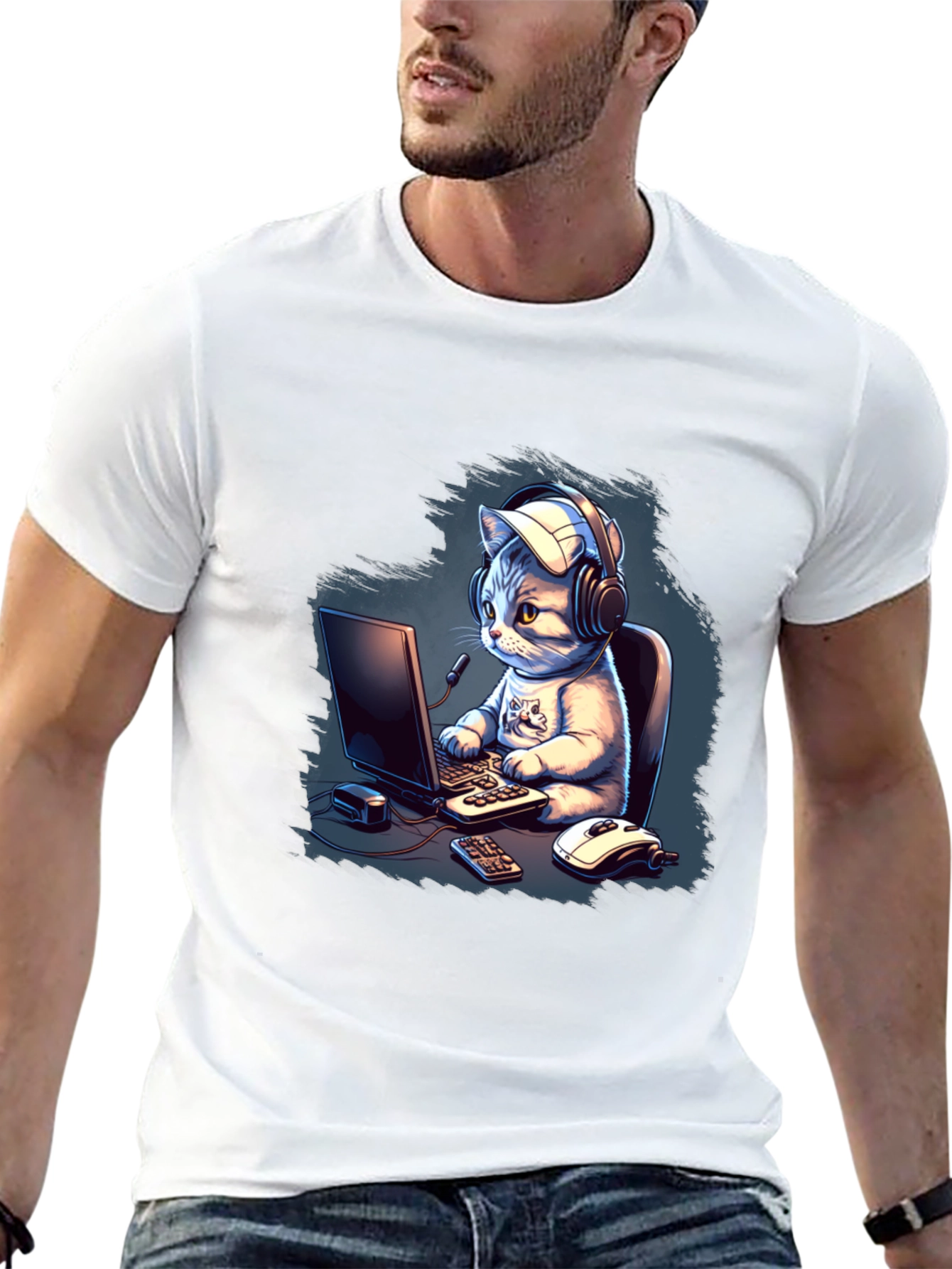 Gamer Cat Graphic Tee - Black