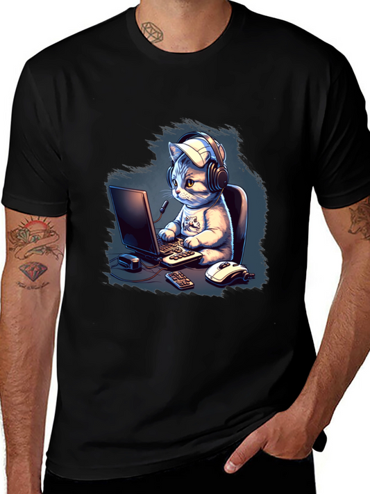 Gamer Cat Graphic Tee - Black