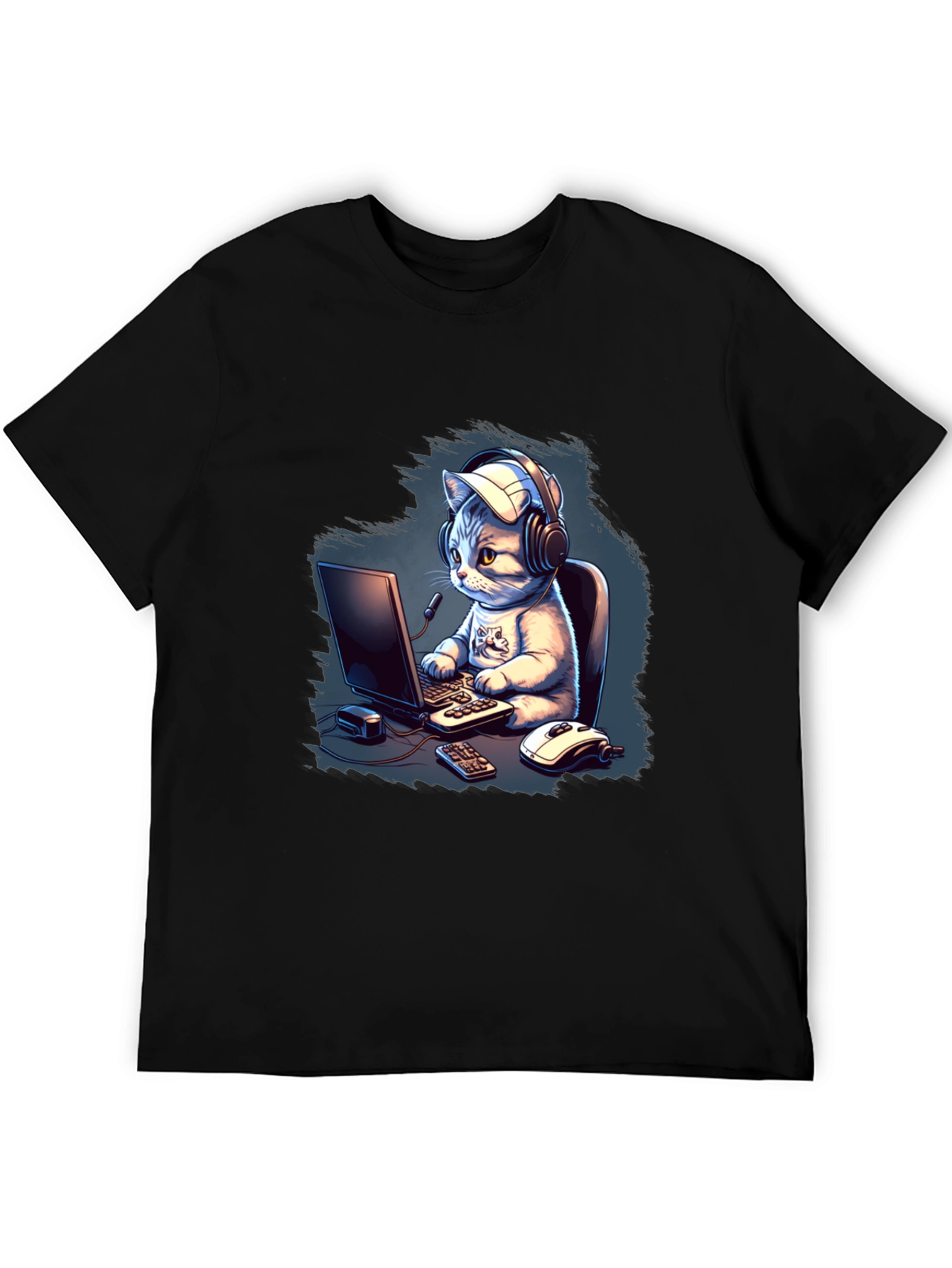 Gamer Cat Graphic Tee - Black