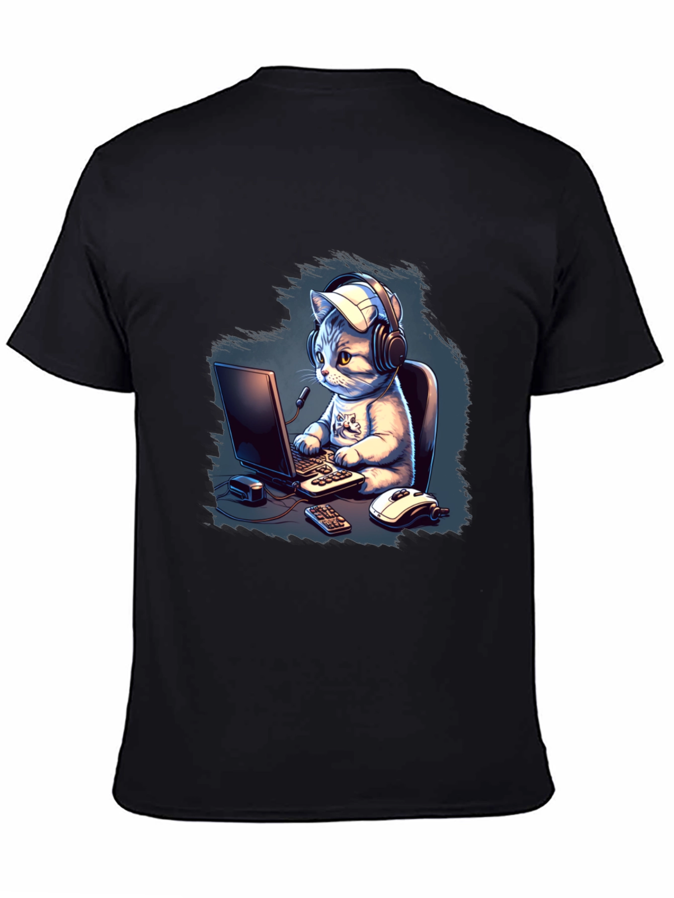 Gamer Cat Graphic Tee - Black