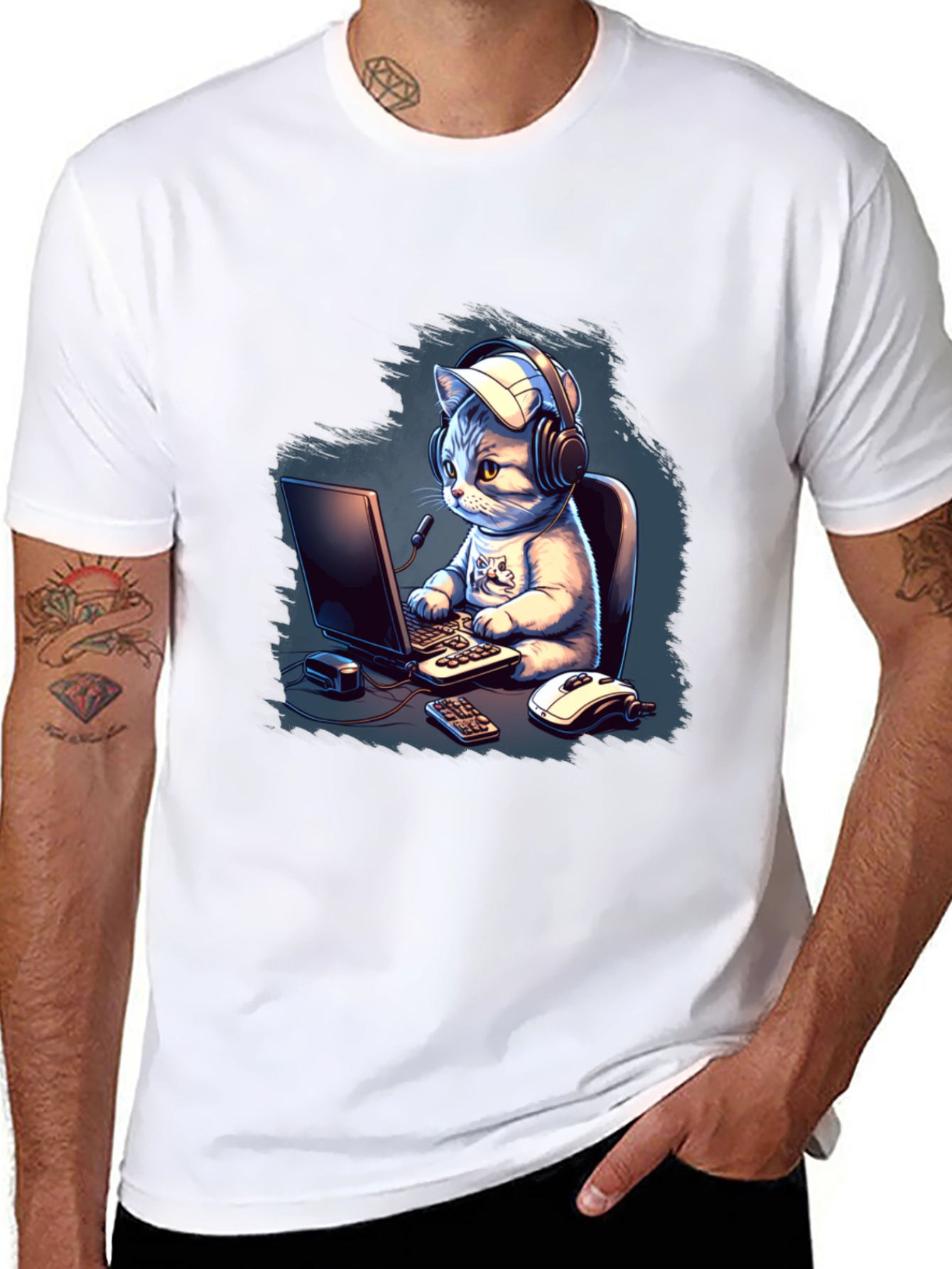 Gamer Cat Graphic Tee - Black