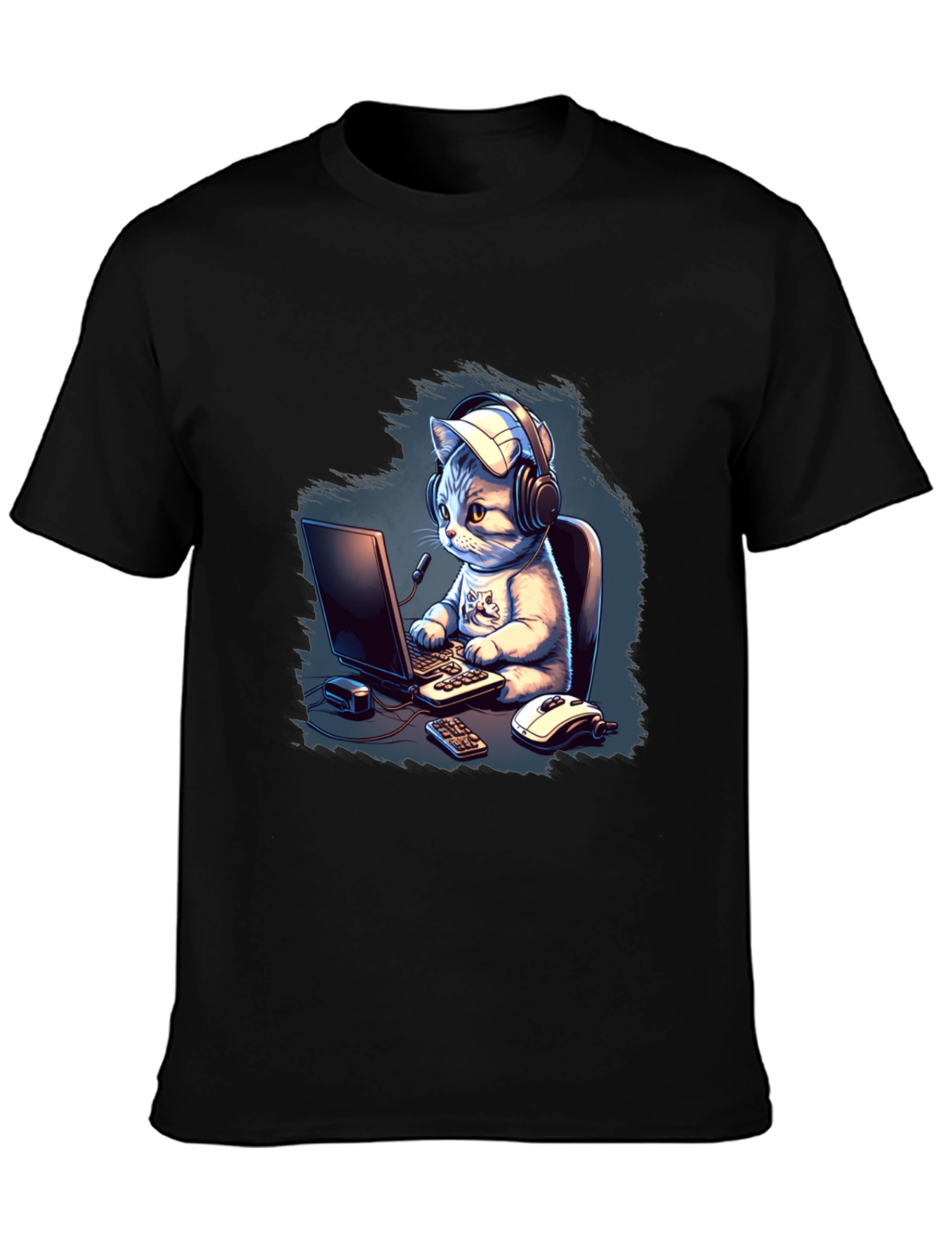 Gamer Cat Graphic Tee - Black