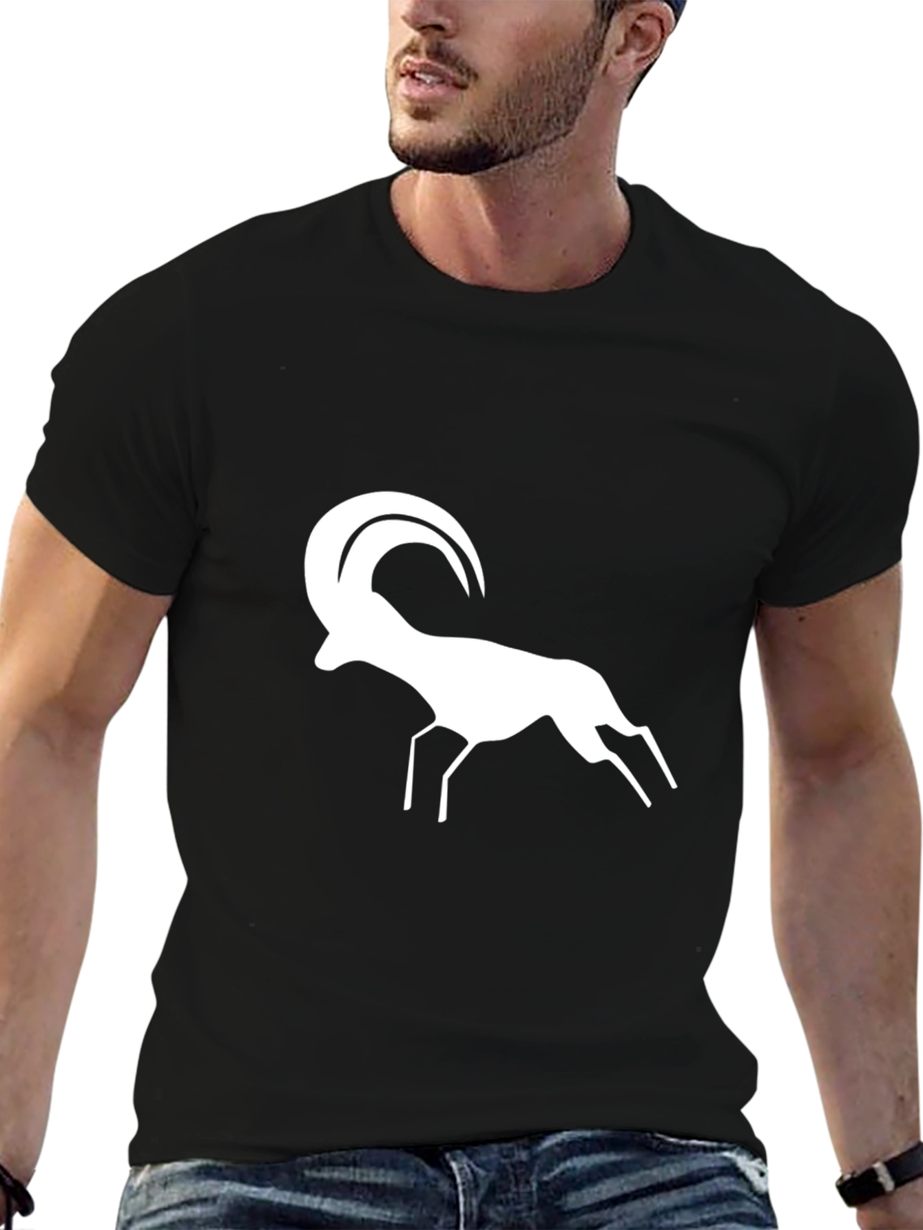 Black T-Shirt with White Ram Graphic Print