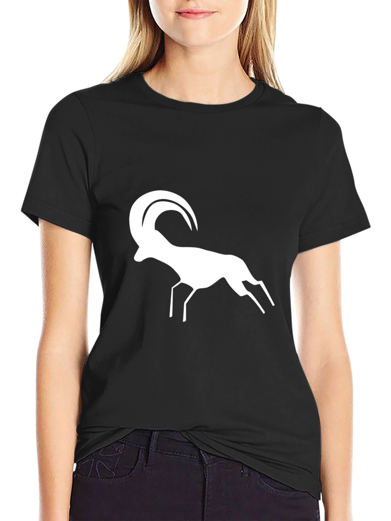 Black T-Shirt with White Ram Graphic Print