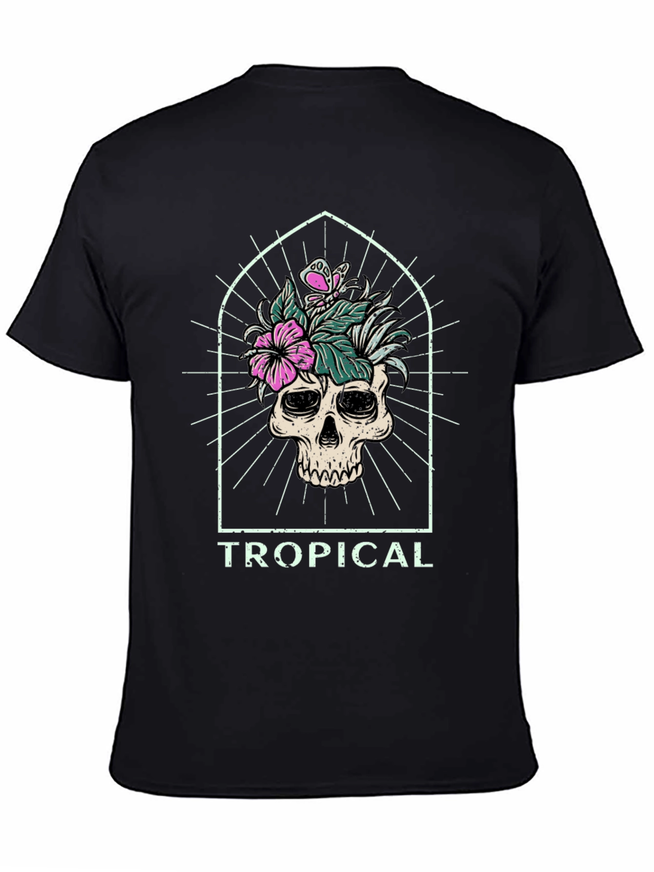 Tropical Skull Graphic Tee - Black