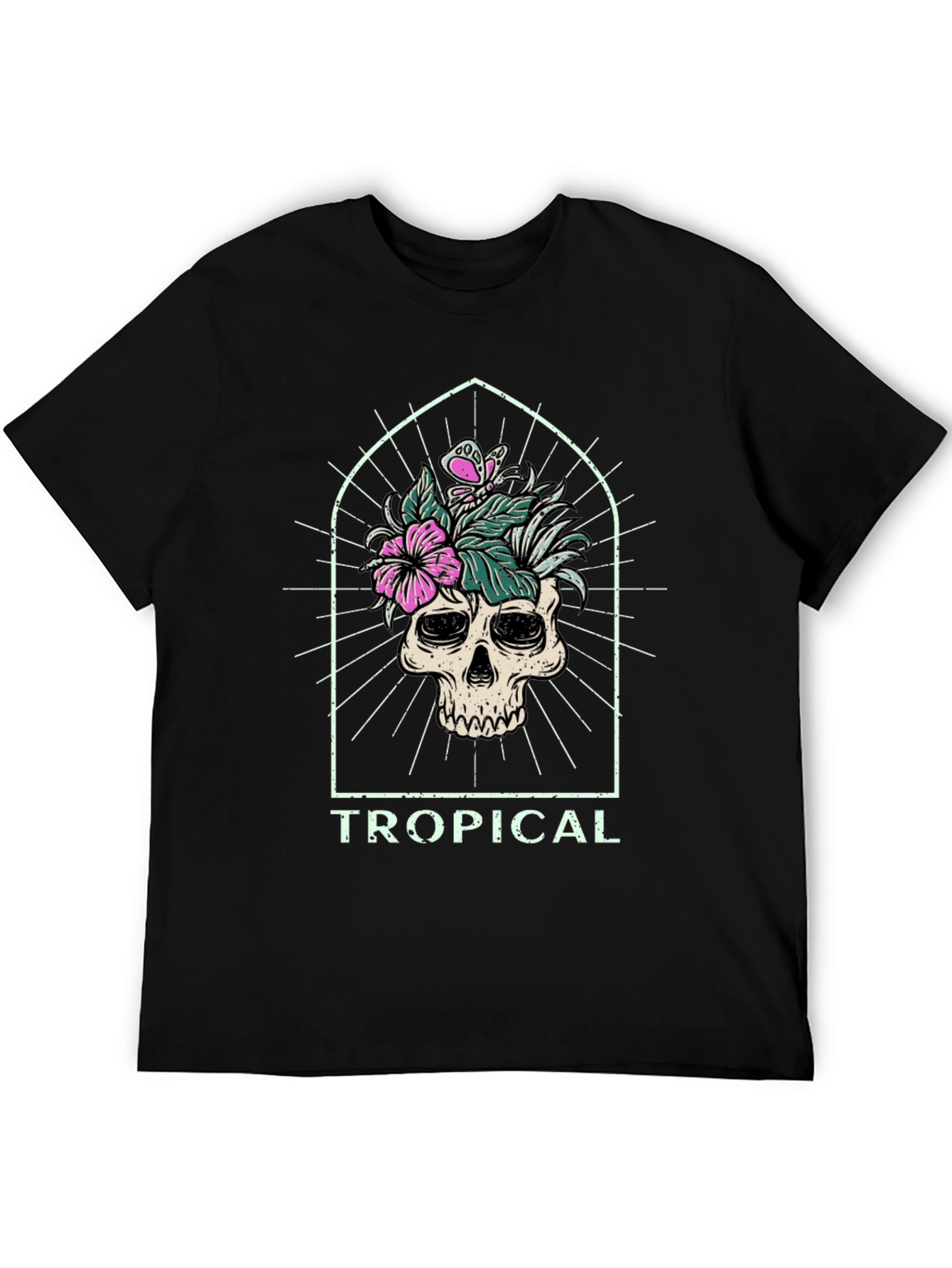 Tropical Skull Graphic Tee - Black
