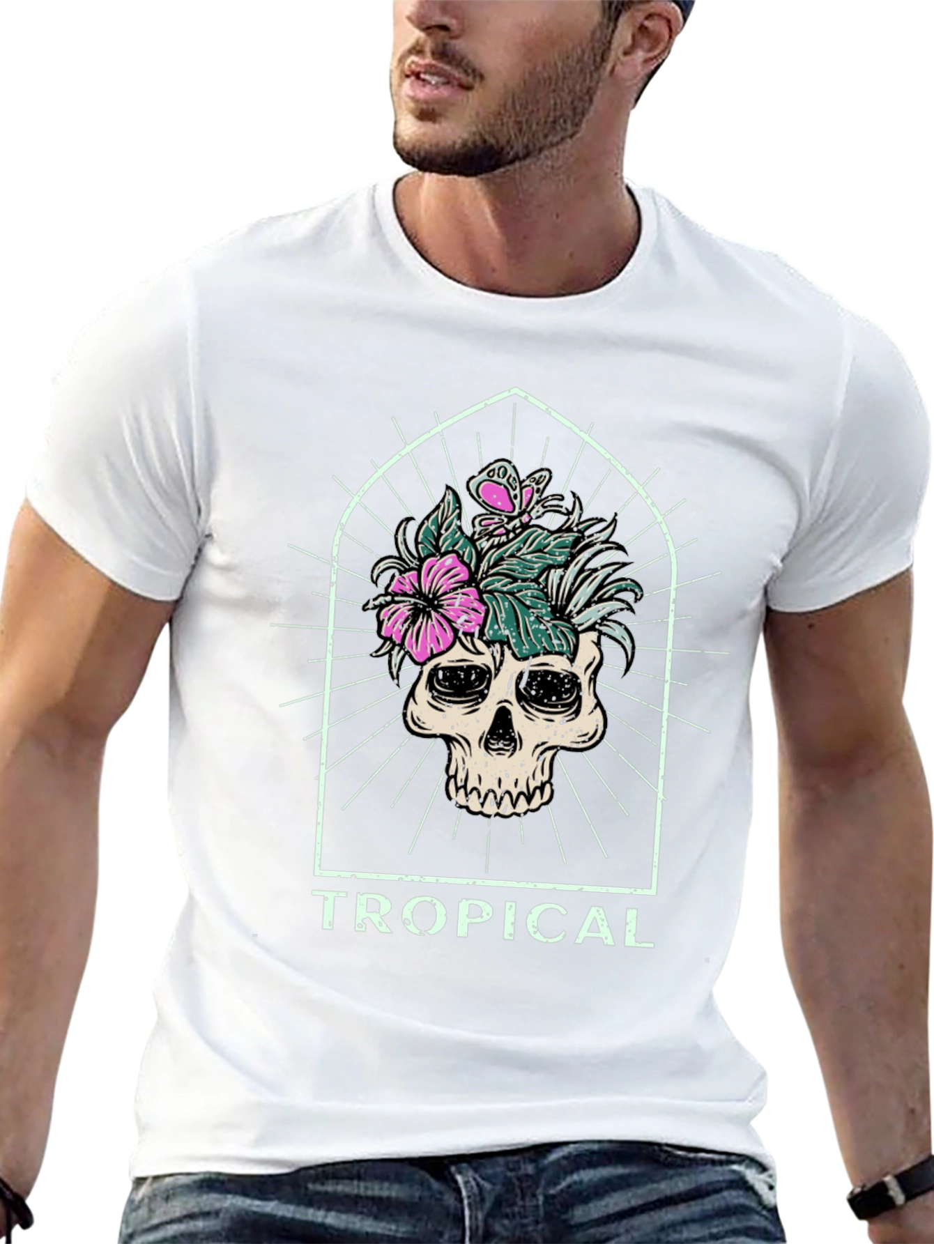 Tropical Skull Graphic Tee - Black