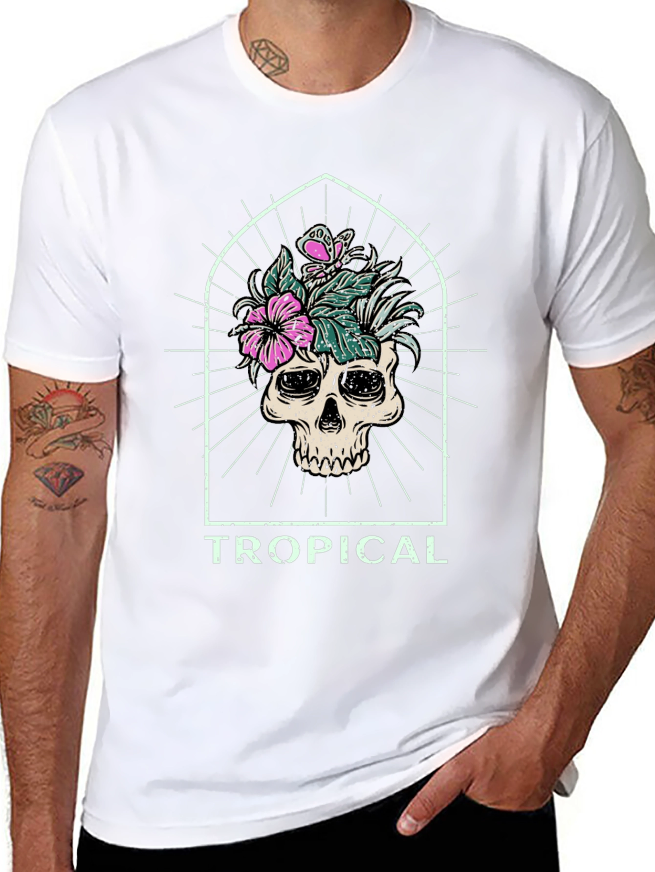 Tropical Skull Graphic Tee - Black