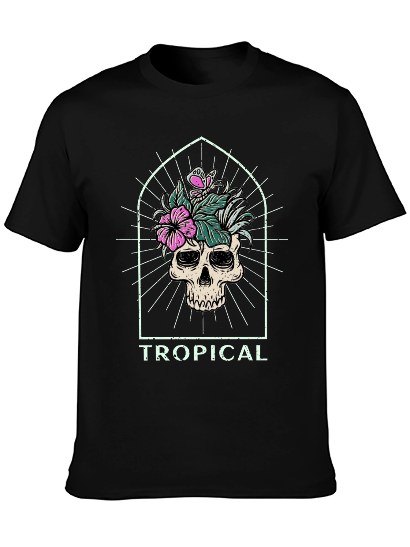 Tropical Skull Graphic Tee - Black