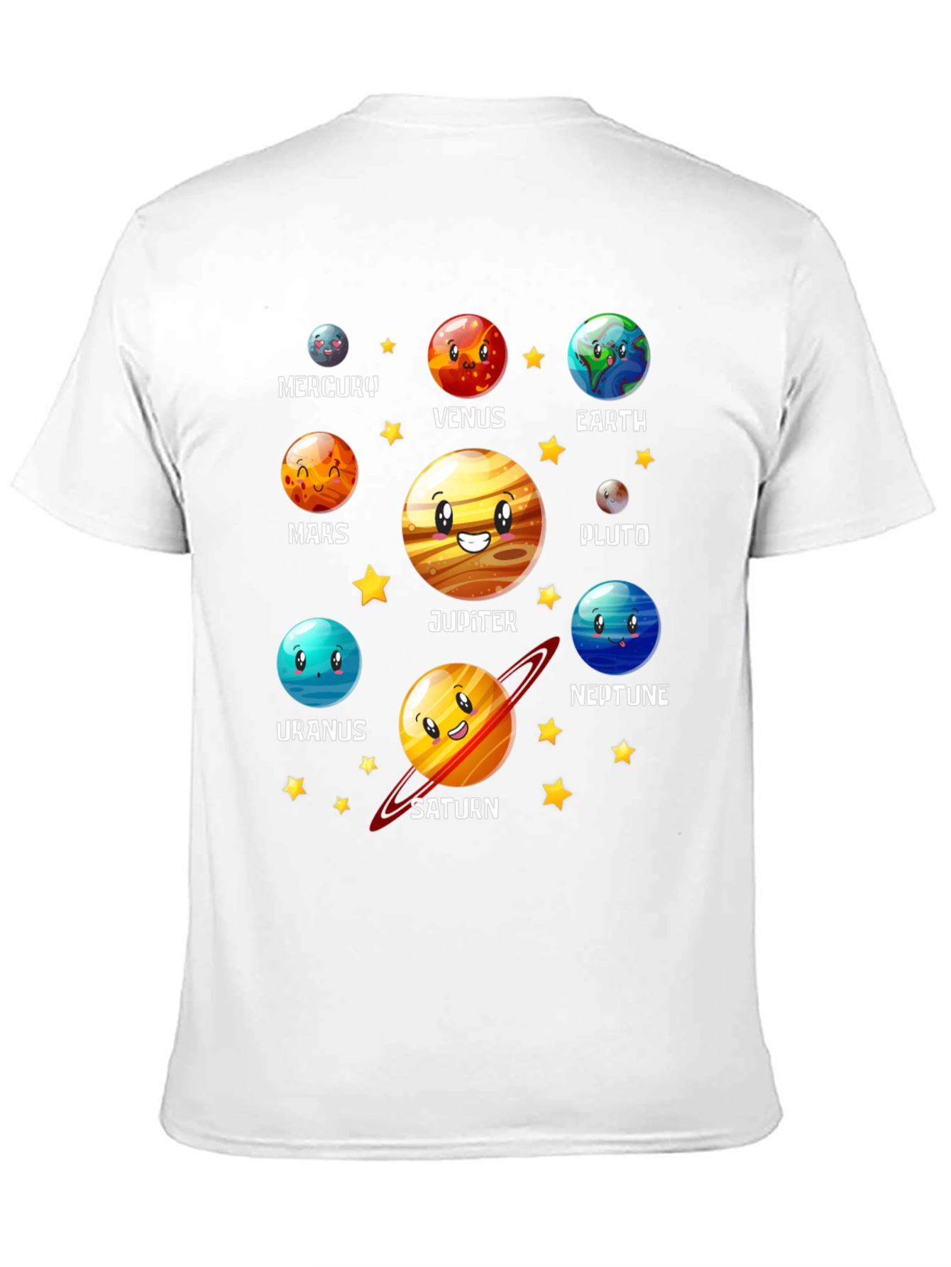 Solar System Planets Cartoon Graphic Black T-Shirt