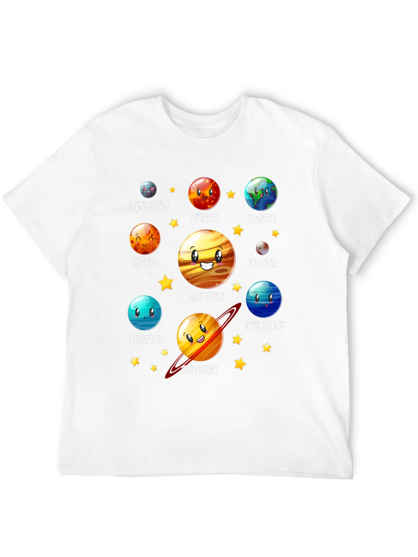 Solar System Planets Cartoon Graphic Black T-Shirt